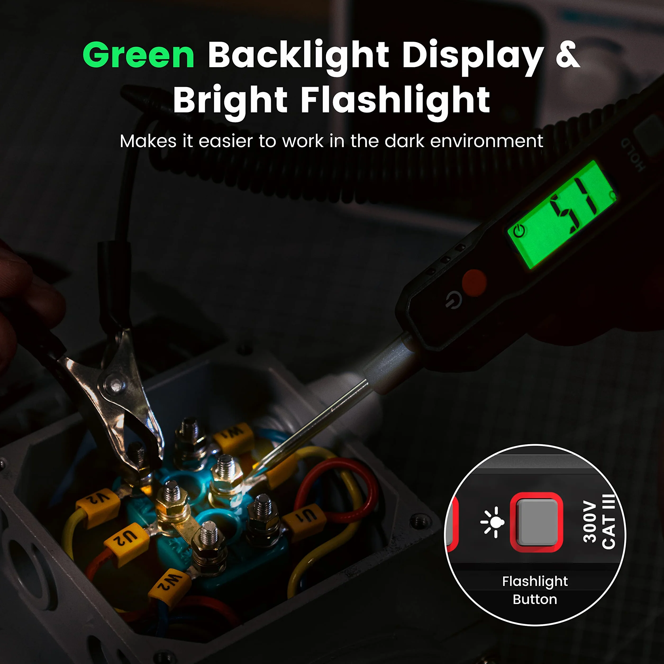 KAIWEETS Penna di Tester Intelligente per Auto, Sonda Elettricisti Con Tensione DC Retroilluminata da 0,8V-100V, Luce di Prova Automobilistica Digitale con Torcia, Tester Automatico Batterie