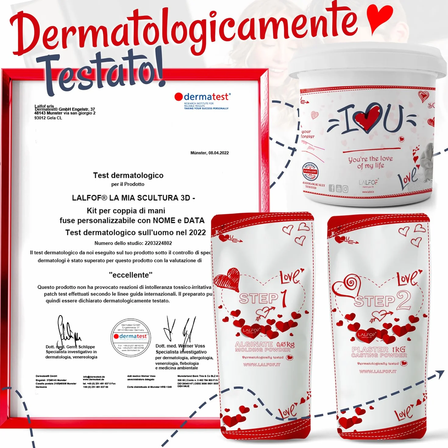 Lalfof® Calco Mani Coppia con NOMI | Regalo anniversario per lui lei | Regali per lui/lei con gesso per stampi dermatologicamente testato | Regalo fidanzato fidanzata coppia anniversario matrimonio