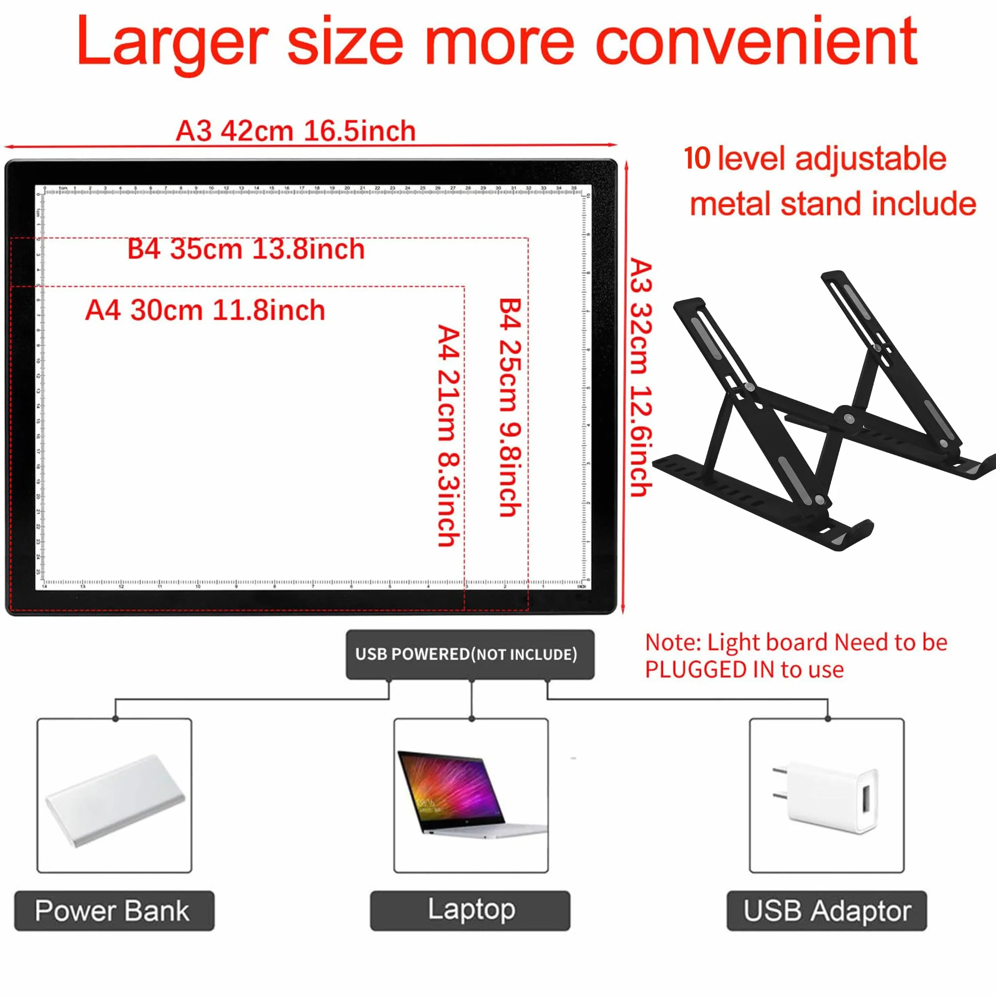DONPEDOR A3 Tavoletta Luminosa per Disegnare con supporto - Lavagna Luminosa LED Portatile 10 Livelli Luminosità, Leggera per Diamond Painting, Disegno, Sketching e Artigianato