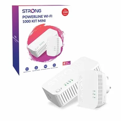 STRONG Kit adattatore di rete Powerline WiFi AV1000, extender Internet WiFi Powerline AC1200, Plug & Play con pulsante di associazione, porte Gigabit Ethernet, modalità di risparmio energetico