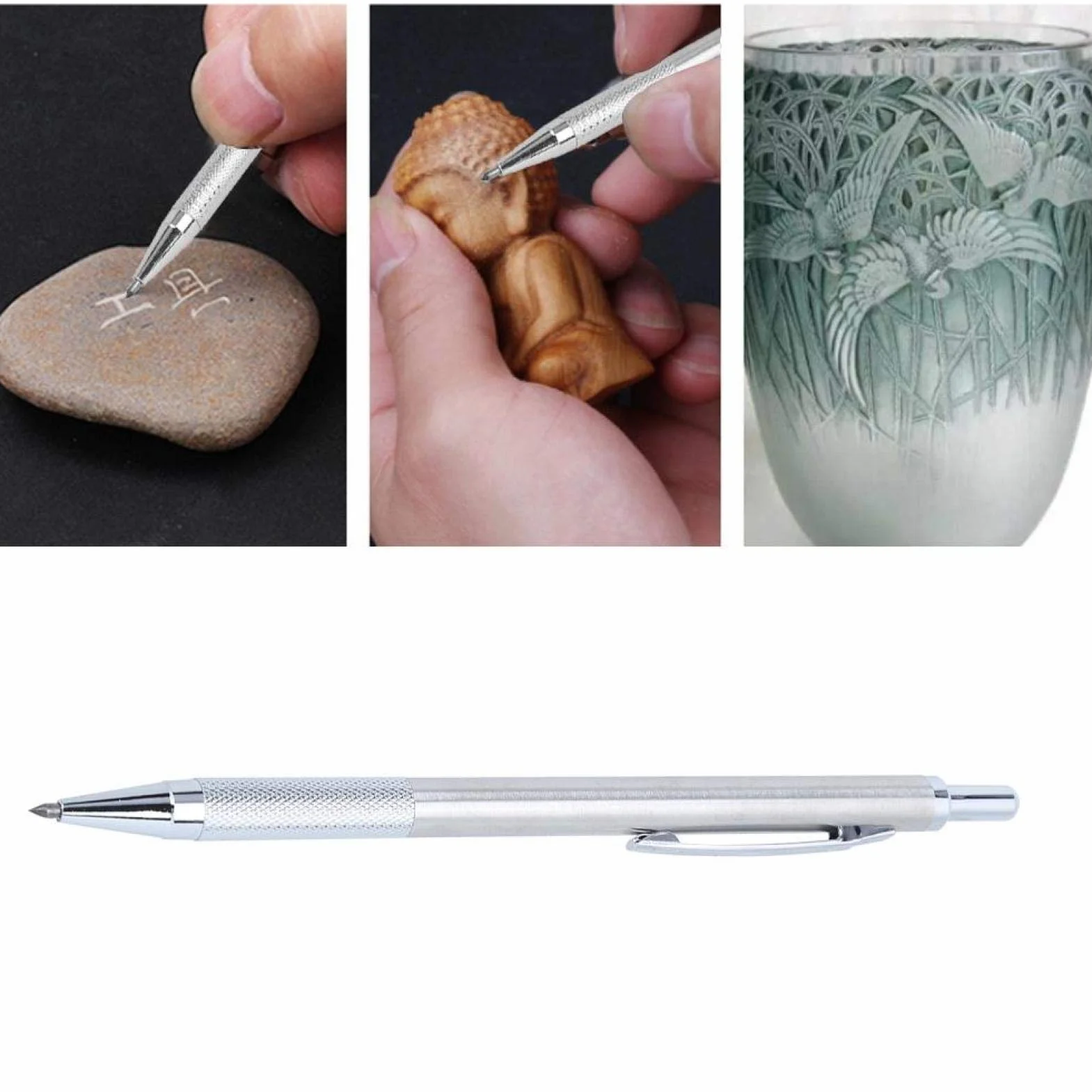 ASHATA Scriber per Incisione, Punta in Acciaio al tungsteno e Penna per Incisione in carburo, utensile Taglio per incisore per Metallo/Vetro/plastica/Ceramica, ECC.(Argento)