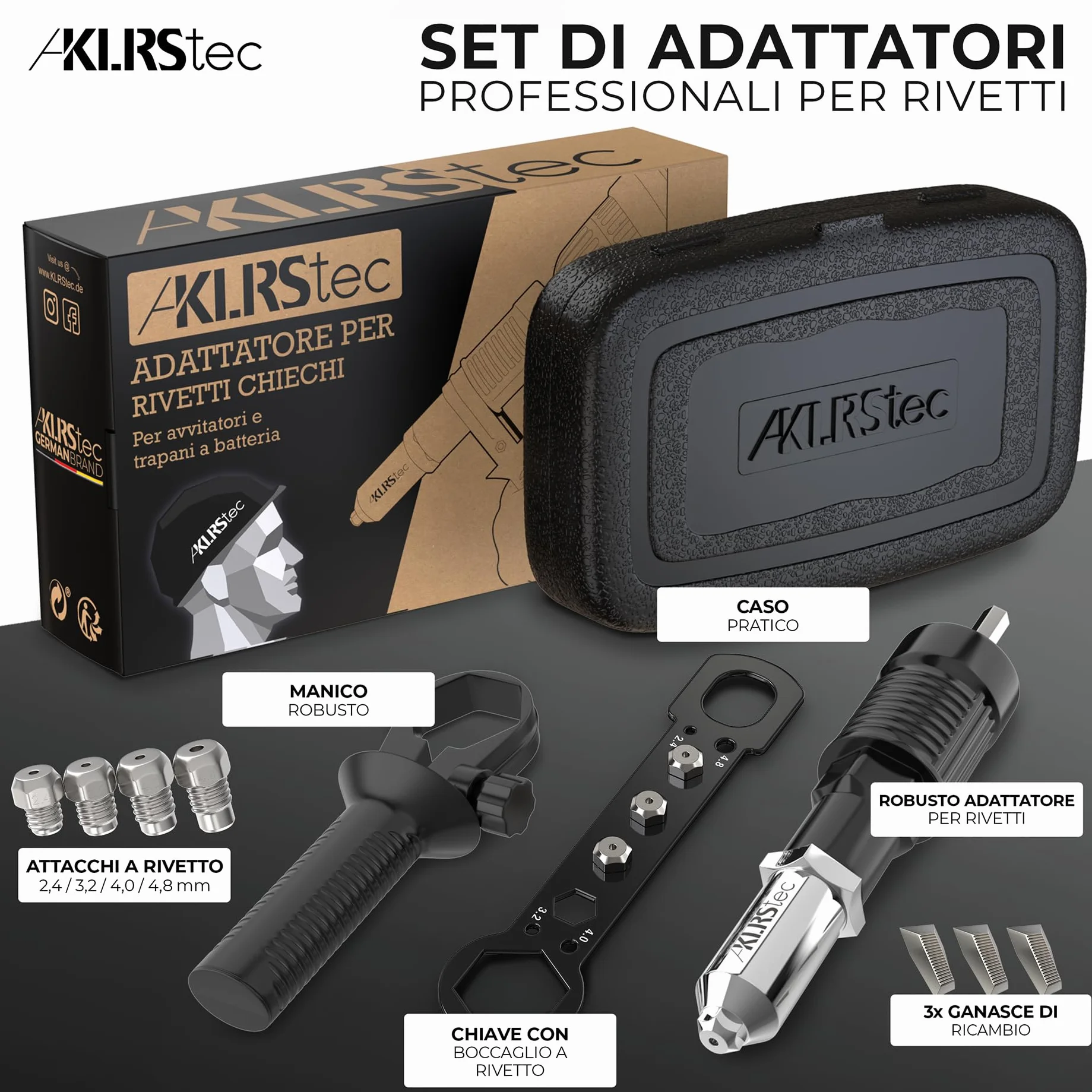 KLRStec® Adattatore per rivetti ciechi per pinze di rivettatura - Accessorio per avvitatori e trapani a batteria