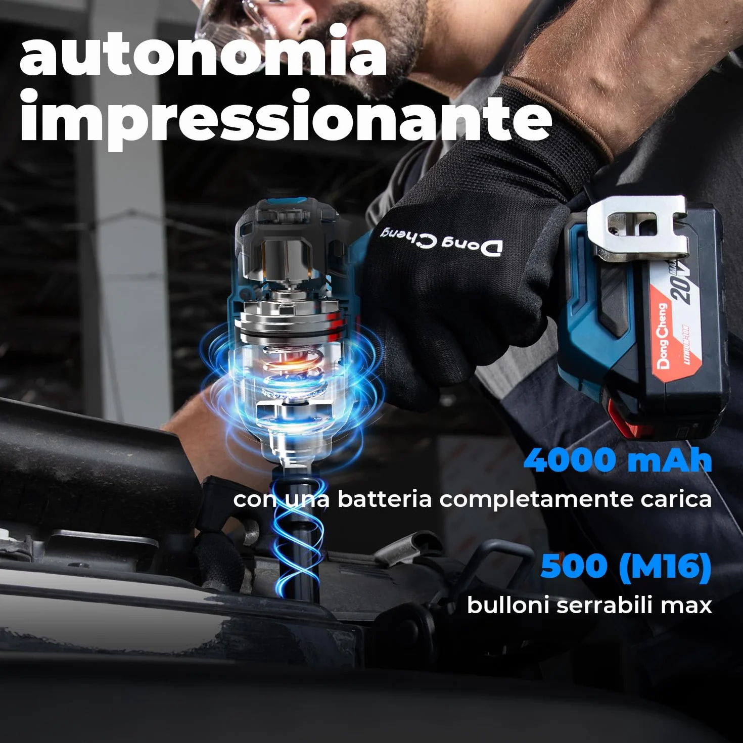 Dong Cheng Avvitatore a impulsi a batteria 20V 4,0 Ah brushless attacco 1/2" 3 velocità