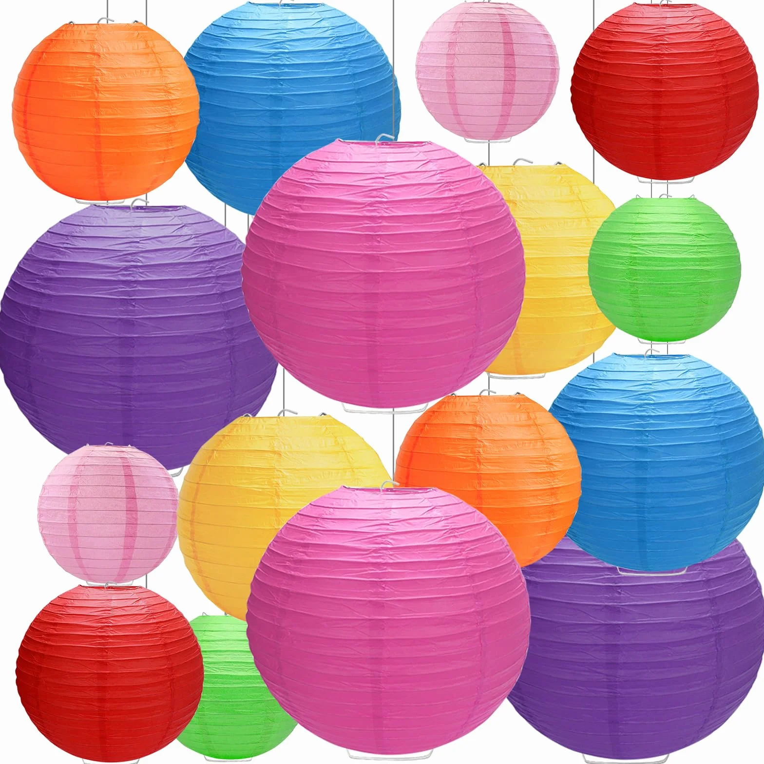 Lanterne di Carta Colorate 16 Pezzi Rotonde da Appendere Decorazioni Feste Matrimoni 4 Taglie 8 Colori