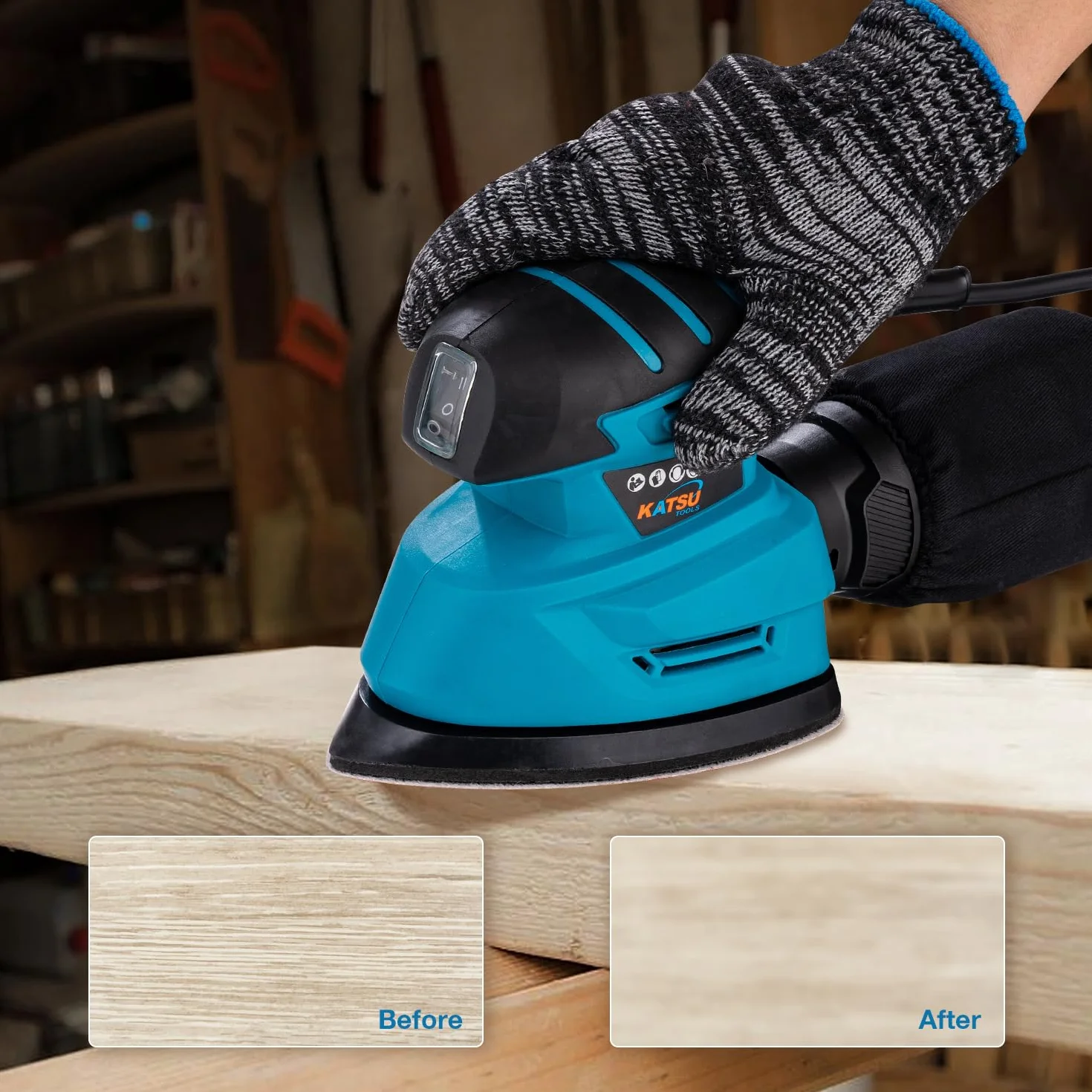 KATSU Tools Levigatrice Elettrica 130W Aspirazione Polvere 10 Fogli Abrasivi