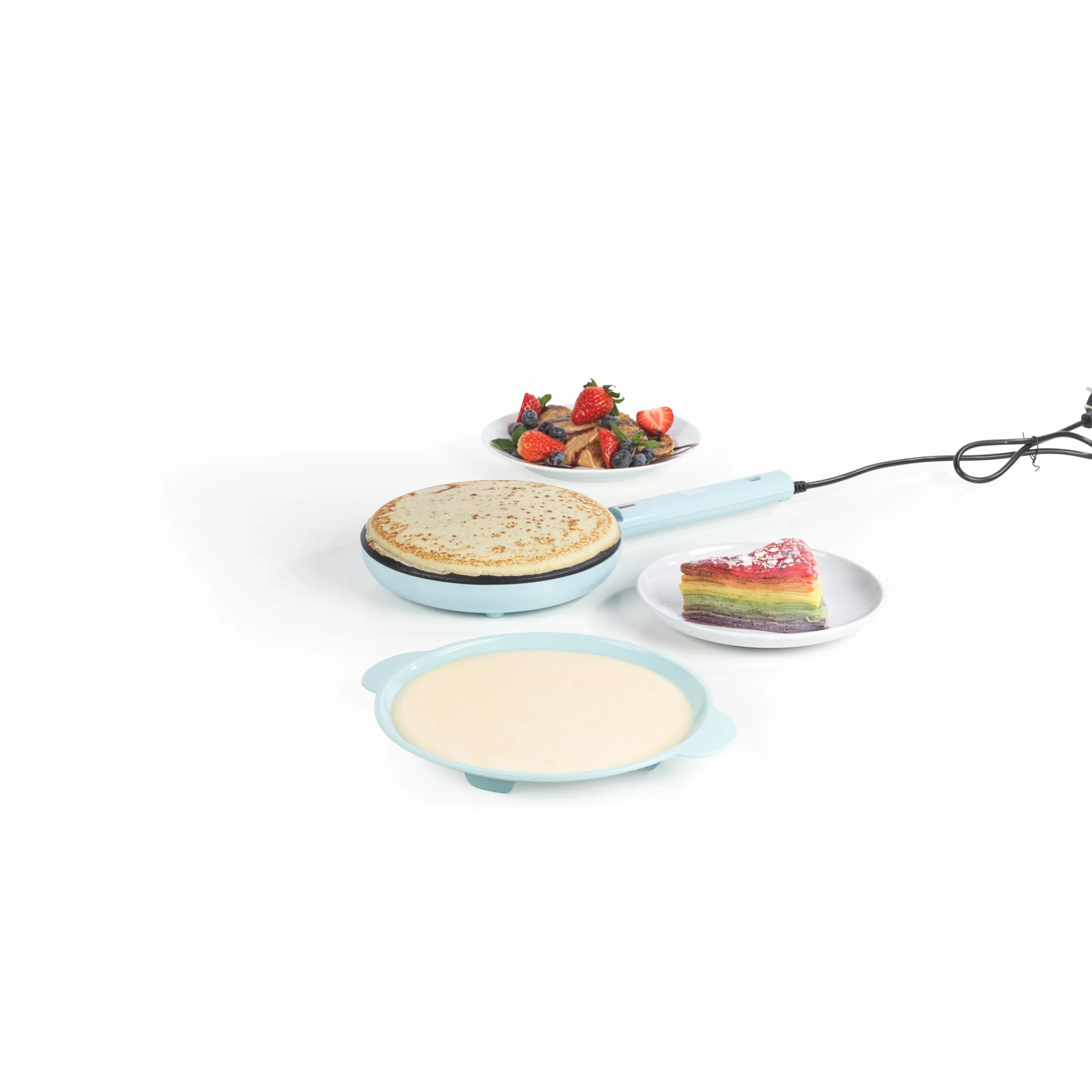Giles & Posner Pancake Maker portatile – Piastra in alluminio da 20 cm, Rivestimento antiaderente senza PFAS, Spie di pronto uso, Crêpes istantanee, Con manico, Ciotola per pastella, 600W, Blu