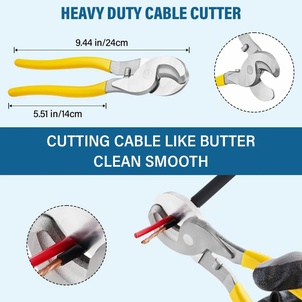 TEENO Pinza crimpatrice idraulica 10T e tagliacavi, da 12 a 2/0 AWG, pinza crimpatrice manuale per terminali elettrici e fili, kit con 9 matrici