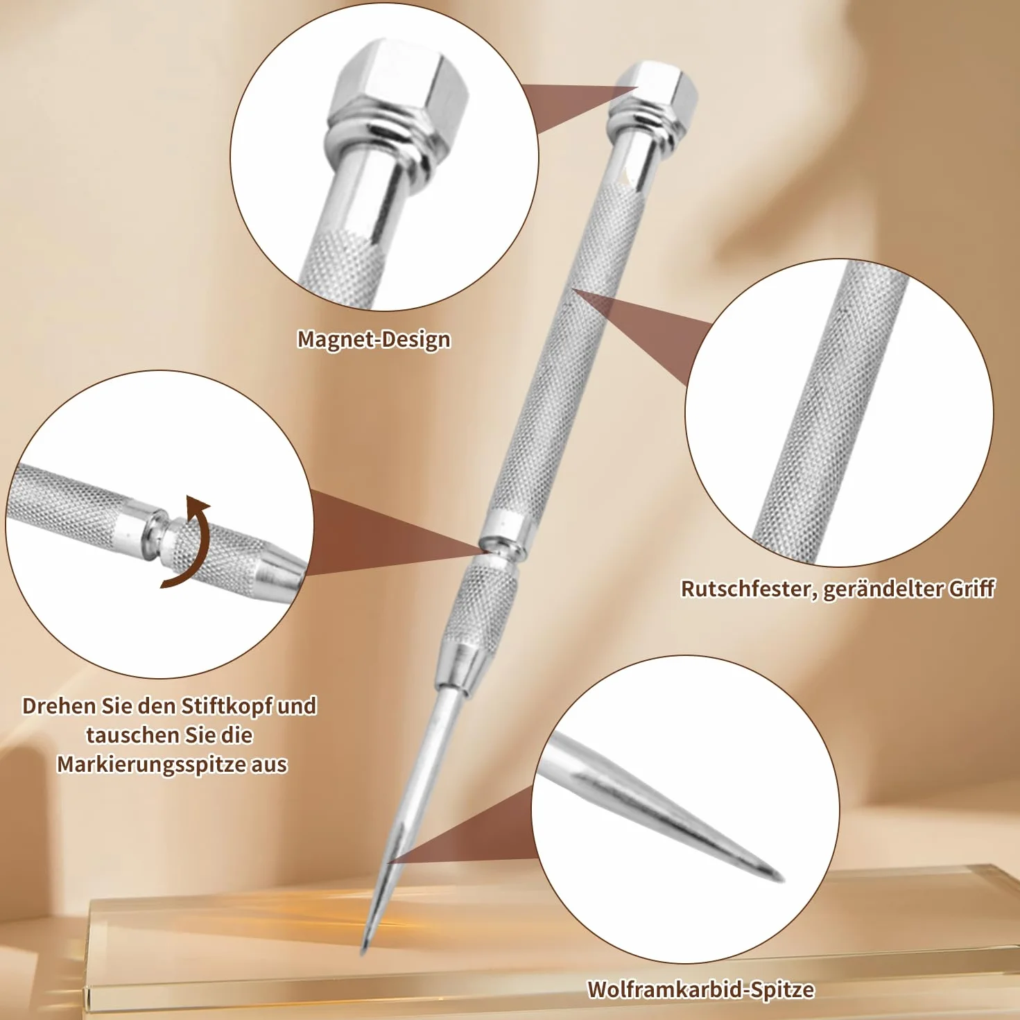 Pocket Scriber, G2 Punta in carburo cementato 55HRC Scriber Needle Scribing Pen per acciaio Ottone Plastica Vetro