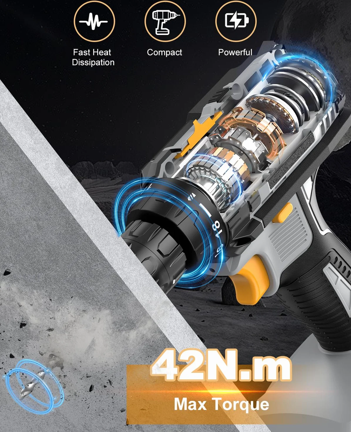 Avvitatore a Batteria, LEEIKOO Trapano Avvitatore Batteria 21V, Avvitatore Elettrico 42N.m con 2 Batterie da 2.0Ah, 2 Velocità, 18+1 Coppie, 14 Accessori, Luce a LED Per Fai da te, Casa e Giardino