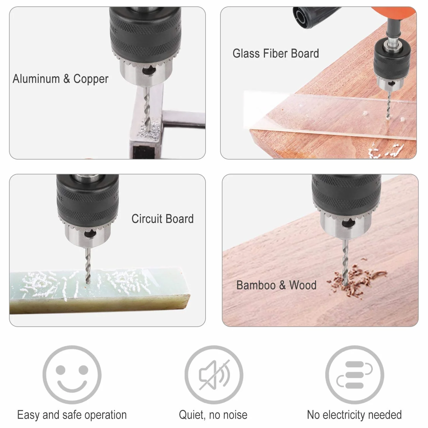 Housolution Trapano a Mano, Madrino da 3/8 Pollici (1.5-10mm) a Doppio Pignone in Acciaio Fuso con Punte Elicoidali Set Punzonare da Tavola di Legno Plastica - Arancione