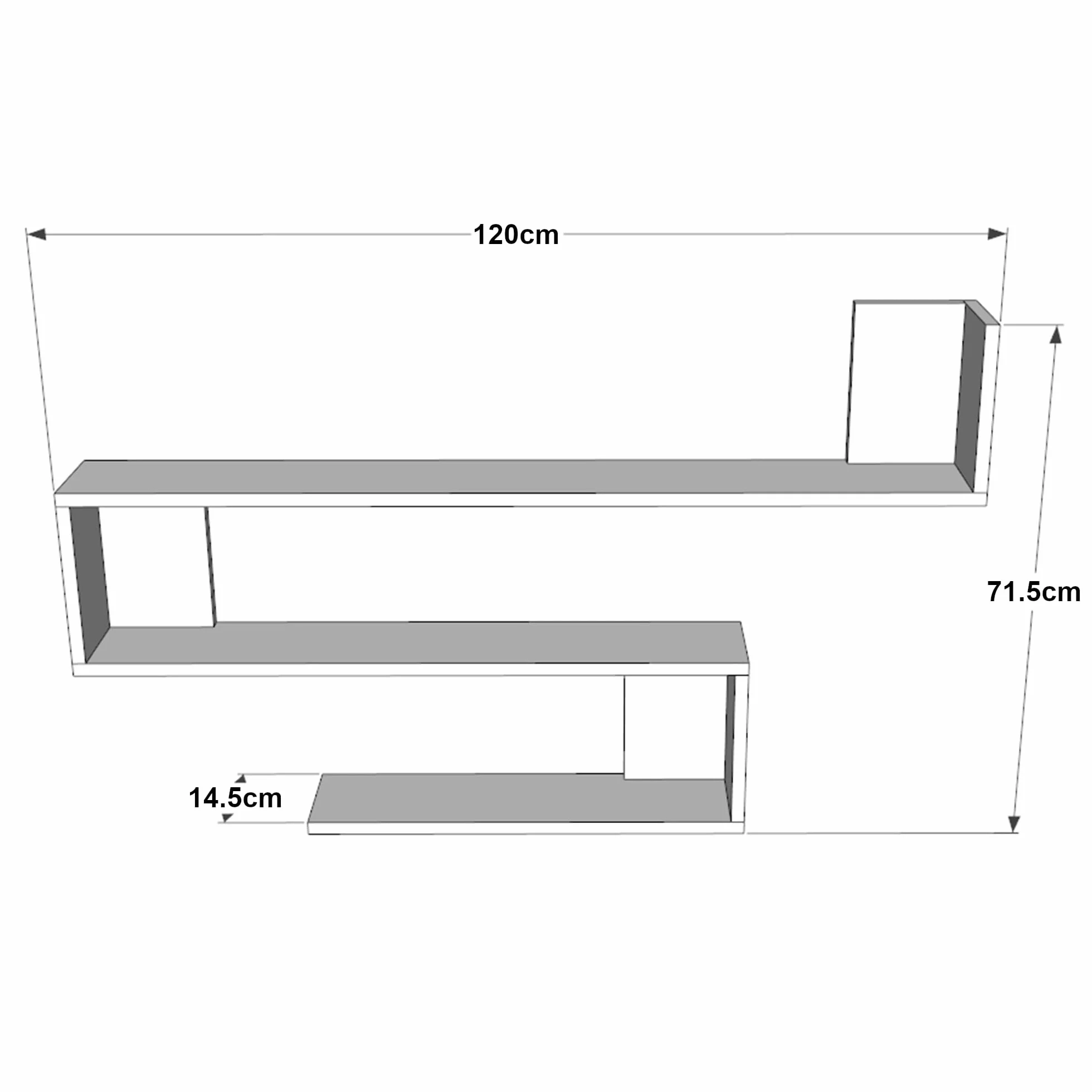 [en.casa] Mensola da Parete a S con 3 Ripiani Scaffale a Muro Libreria Pensile Consolle da Parete 72 x 120 x 15 cm Bianco