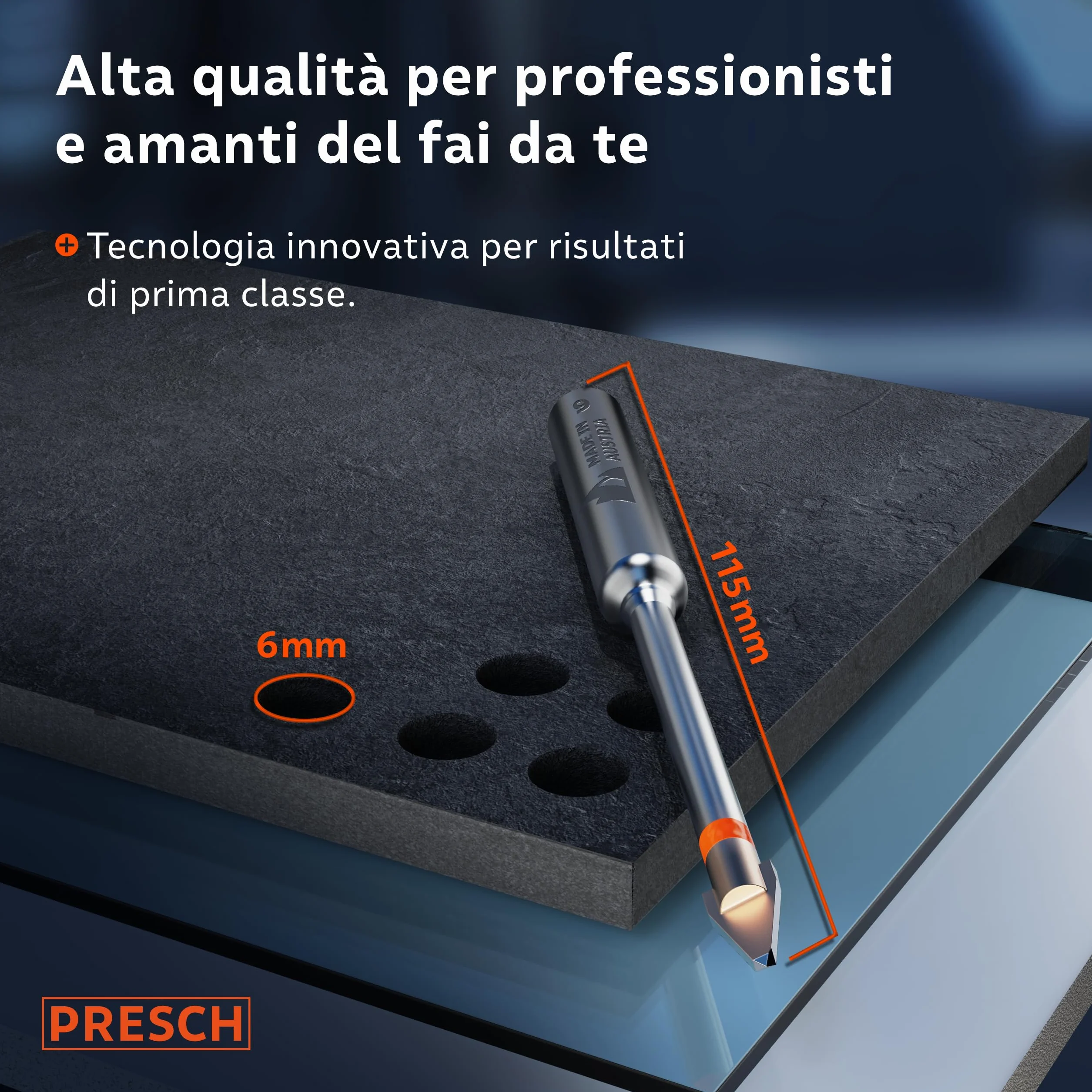 Presch Punta per Piastrelle Ø 6mm | Punta Speciale per Piastrelle Dure, Ceramica, Vetro e Porcellana | Scatola Inclusa