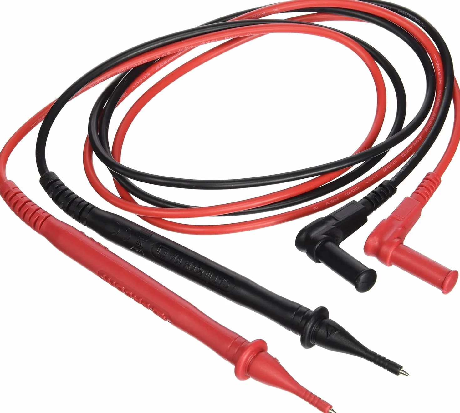 2 Puntali Multimetro Universali 1000V 10A – Cavi di Ricambio per Tester Digitale – CAT III – Impugnatura Antiscivolo – Compatibili con Tutti i Multimetri – Rosso e Nero – Lunghezza 105cm