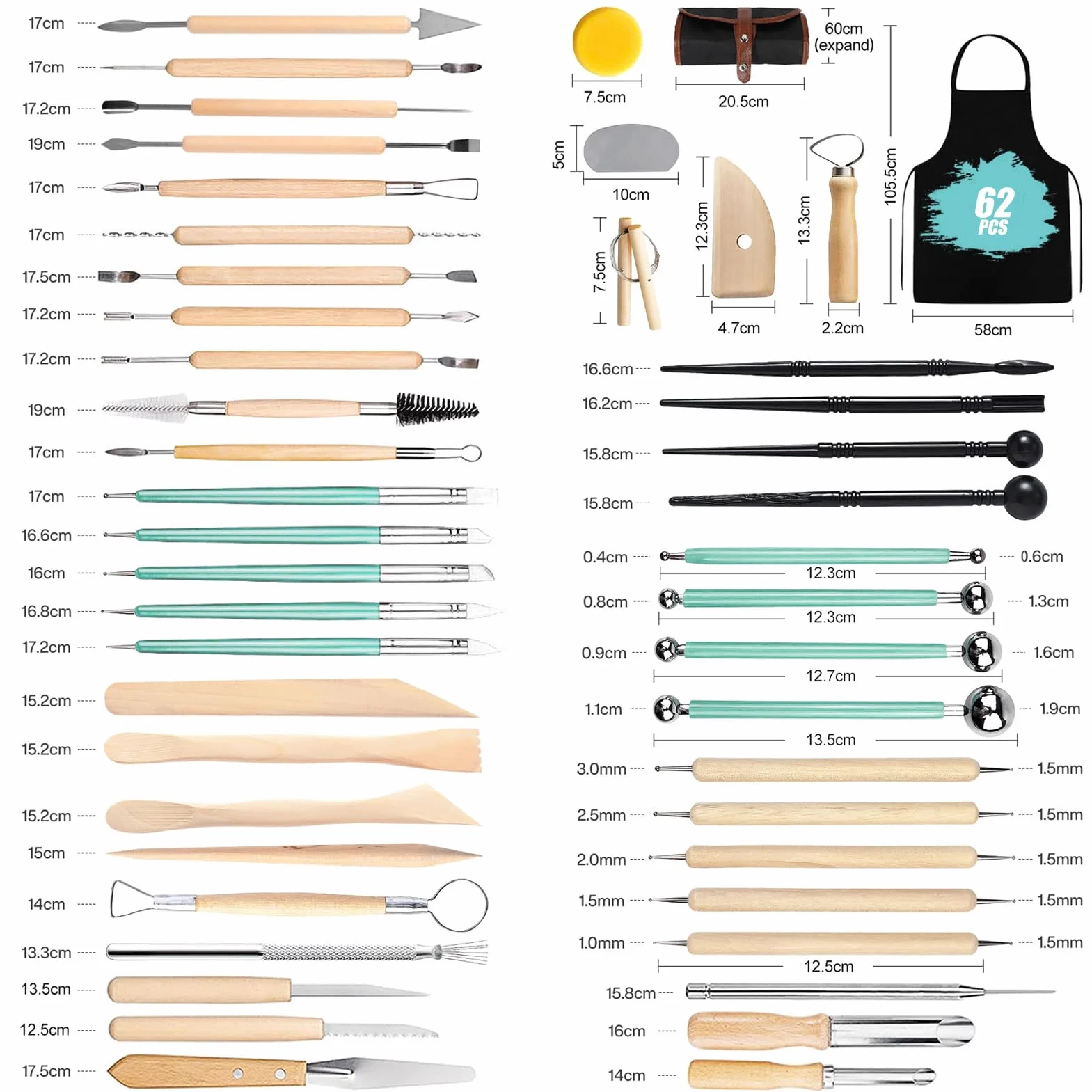 62 Pezzi Strumento per Modellare l’Argilla,Strumenti Argilla,Attrezzi Ceramica,Sculpting Tool con Sacchetto di Stoccaggio,Kit per Modellazione, per Scultura in Argilla Utensili Ceramiche