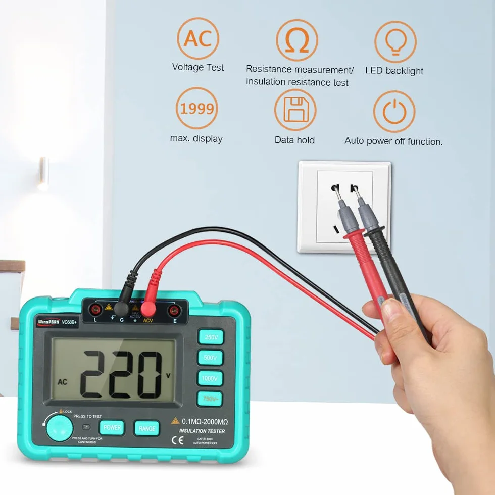 VC60B+ LCD Digital Insulation Resistance Tester Megohm Meter DC250V/500V/1000V AC 750V