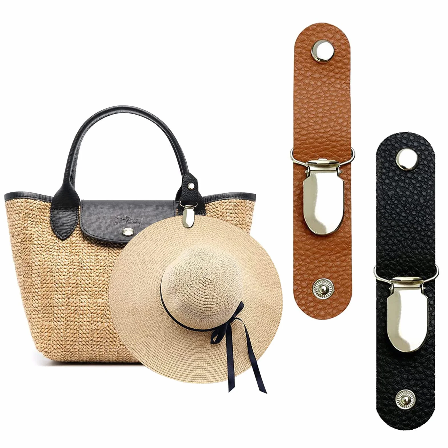 2 Clip per Cappelli da Viaggio in Borsa in Pelle PU, Multifunzione per All'aperto (Marrone+Nero)