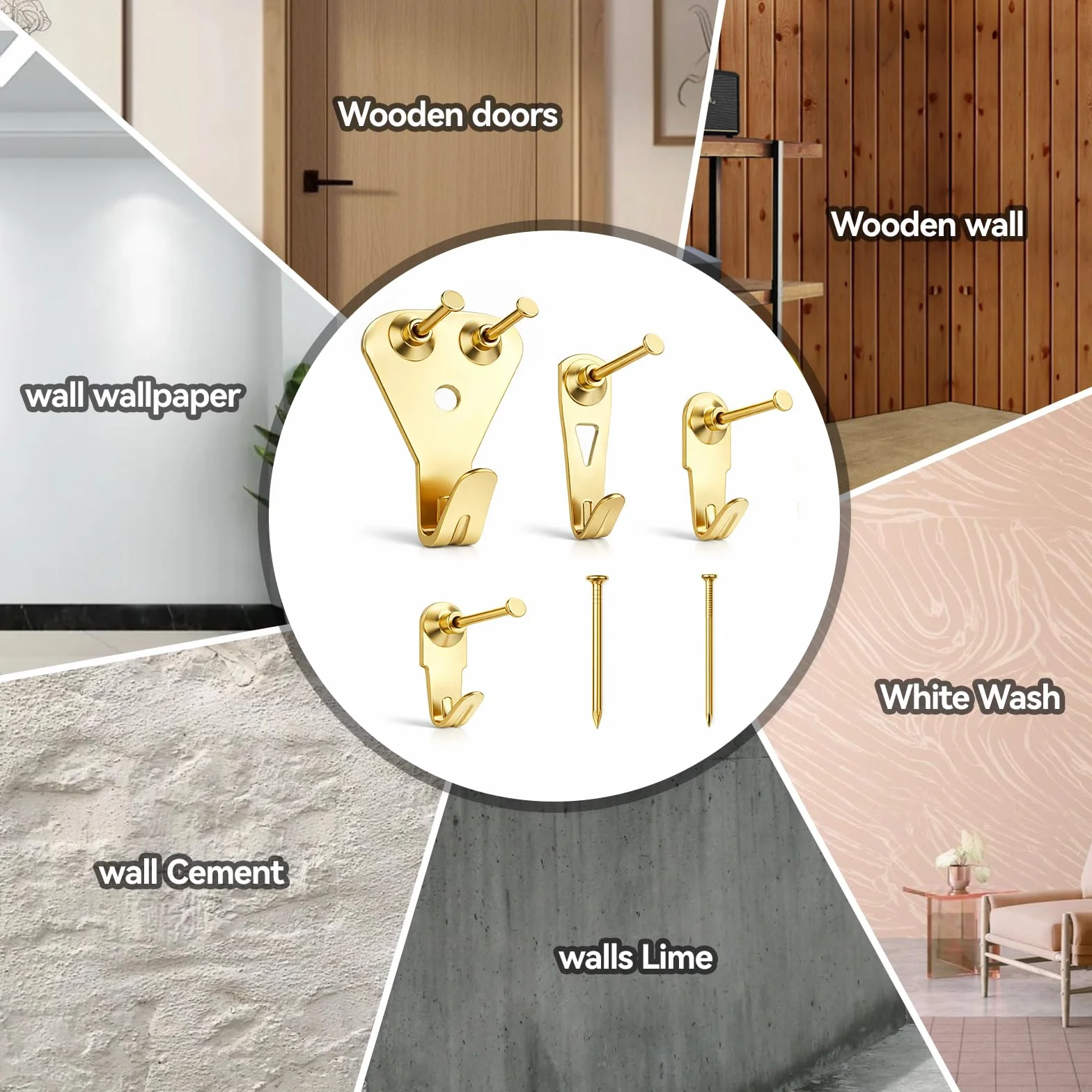 Kit di ganci per appendere quadri, ganci (50 30 20 4,5 kg) e chiodi, per appendere quadri, foto, specchi per cartongesso, legno, pareti a secco