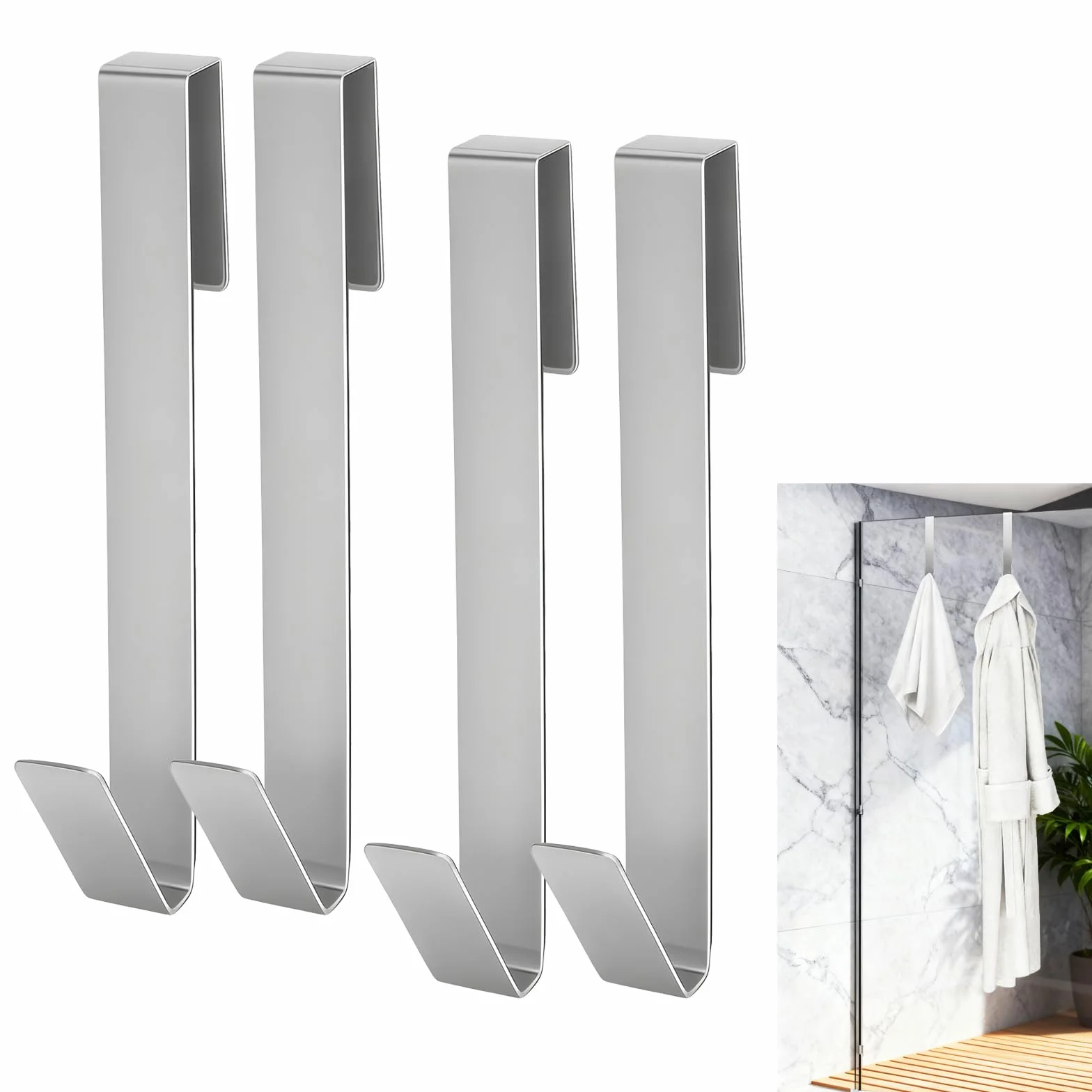 Ganci Doccia 4 Pezzi in Acciaio Inox - Porta Accappatoio per Vetro fino a 13mm, Antiscivolo, Resistente