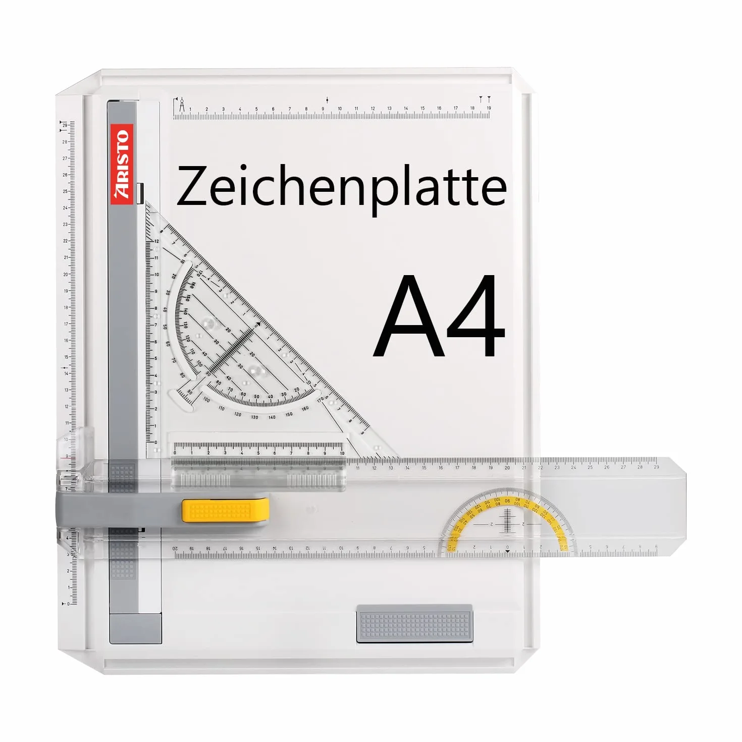 Aristo AR70442 - Tavola da disegno A4 GEO, in plastica resistente agli urti, con triangolo a scatto rapido AR7090, colore: Bianco