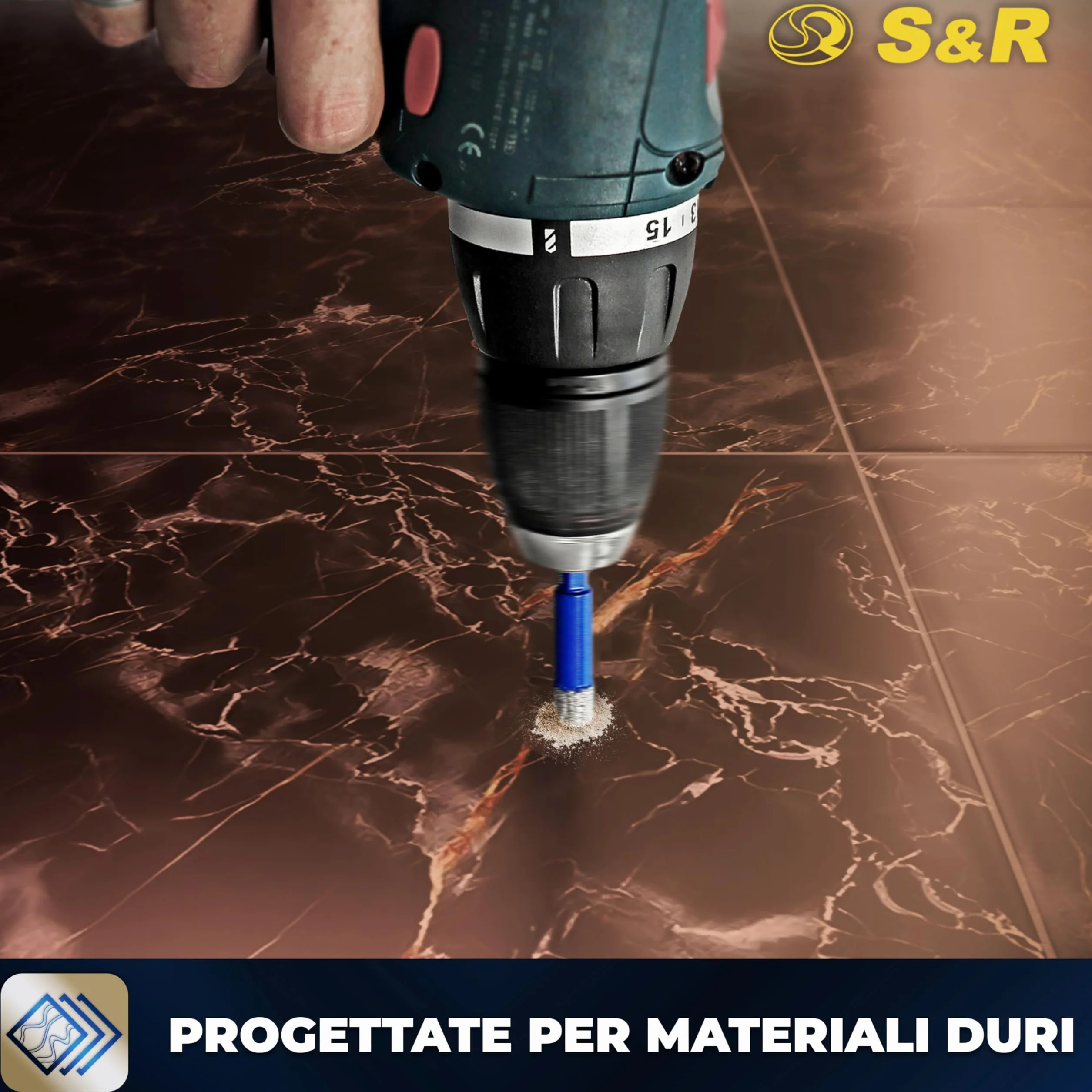 S&R Punta Diamantata per Gres 5mm con Punta Centraggio Guida. Foretto Diamantato 5mm - Punta Trapano Diamantata 5 mm per Gres Porcellanato, Piastrelle, Ceramica, Marmo, Granito, Pietra.