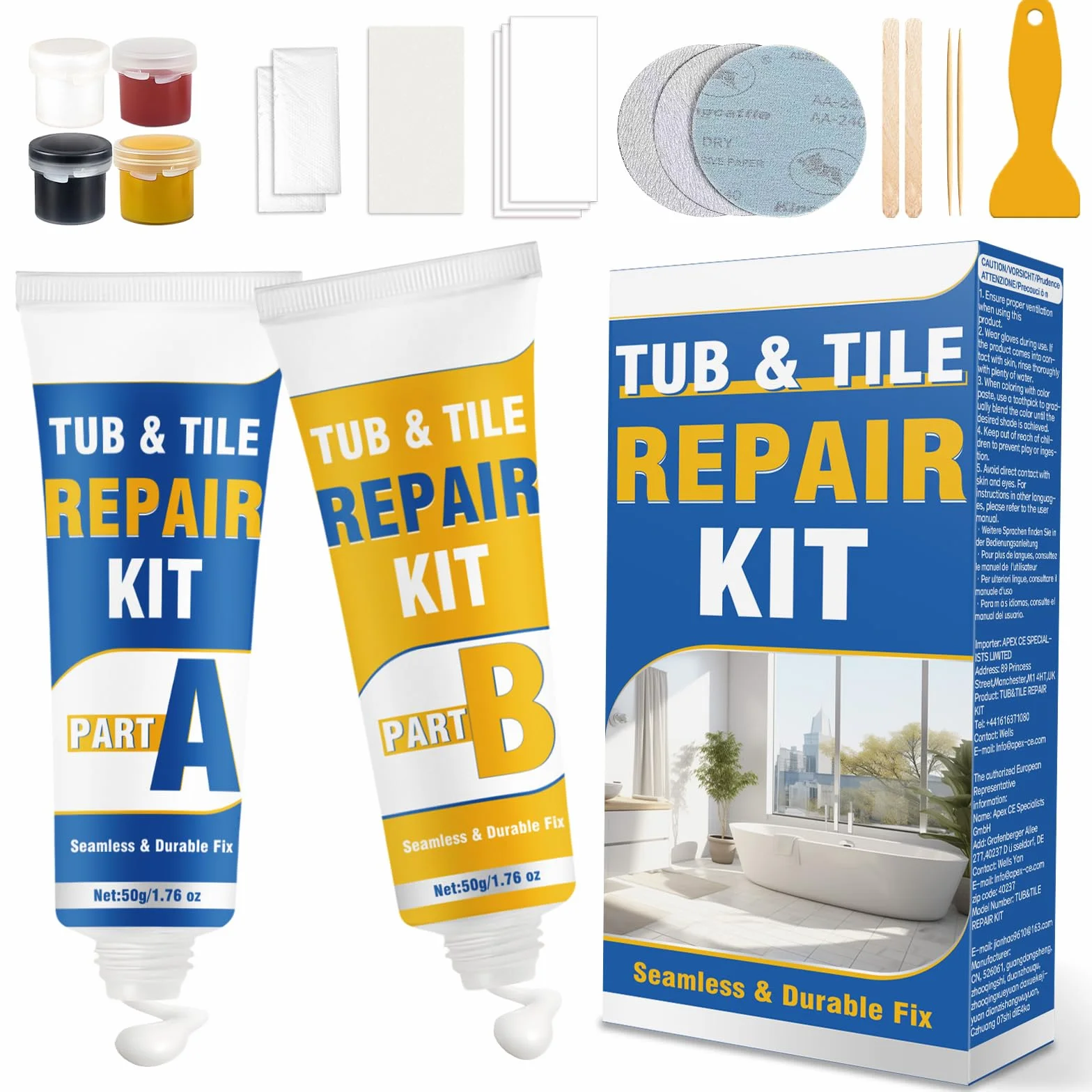 prowithlin Kit Riparazione Piastrelle, Riparazione Piatto Doccia Resina – Ripara Piastrelle Scheggiate, Ripara Gres Porcellanato, Ripara Ceramica Lavandino – Impermeabile, Colore Regolabile (1)