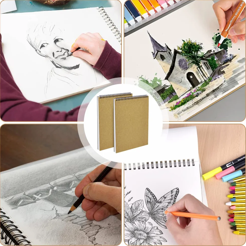 OFFCUP Album da Disegno Professionale, 2 Pacchi A4, 160 GSM Blocco, Quaderno Spiralati, Fogli da Schizzi, Sketchbook per Manga, Dipingere, Scrivere