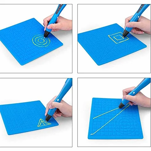 Tappetino per penna 3D Tappetino per stampa 3D Tappetino in silicone con 2 tappi per dita, tappetino pieghevole resistente al calore - blu