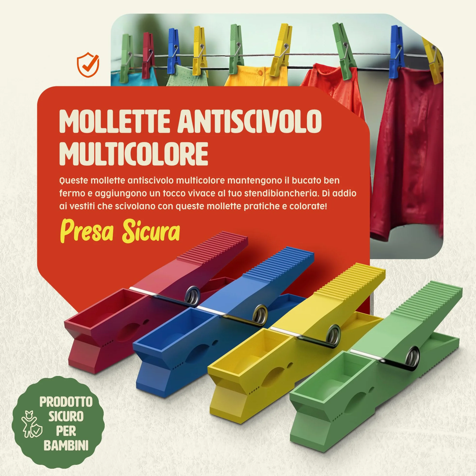 PORTENTUM Mollette in Plastica Riciclata, Confezione da 40, Multicolore - Mollette per Bucato Resistenti all'Esterno, Multiuso e Non Lasciano Segni, Dimensioni 7,5 x 1 x 2 cm