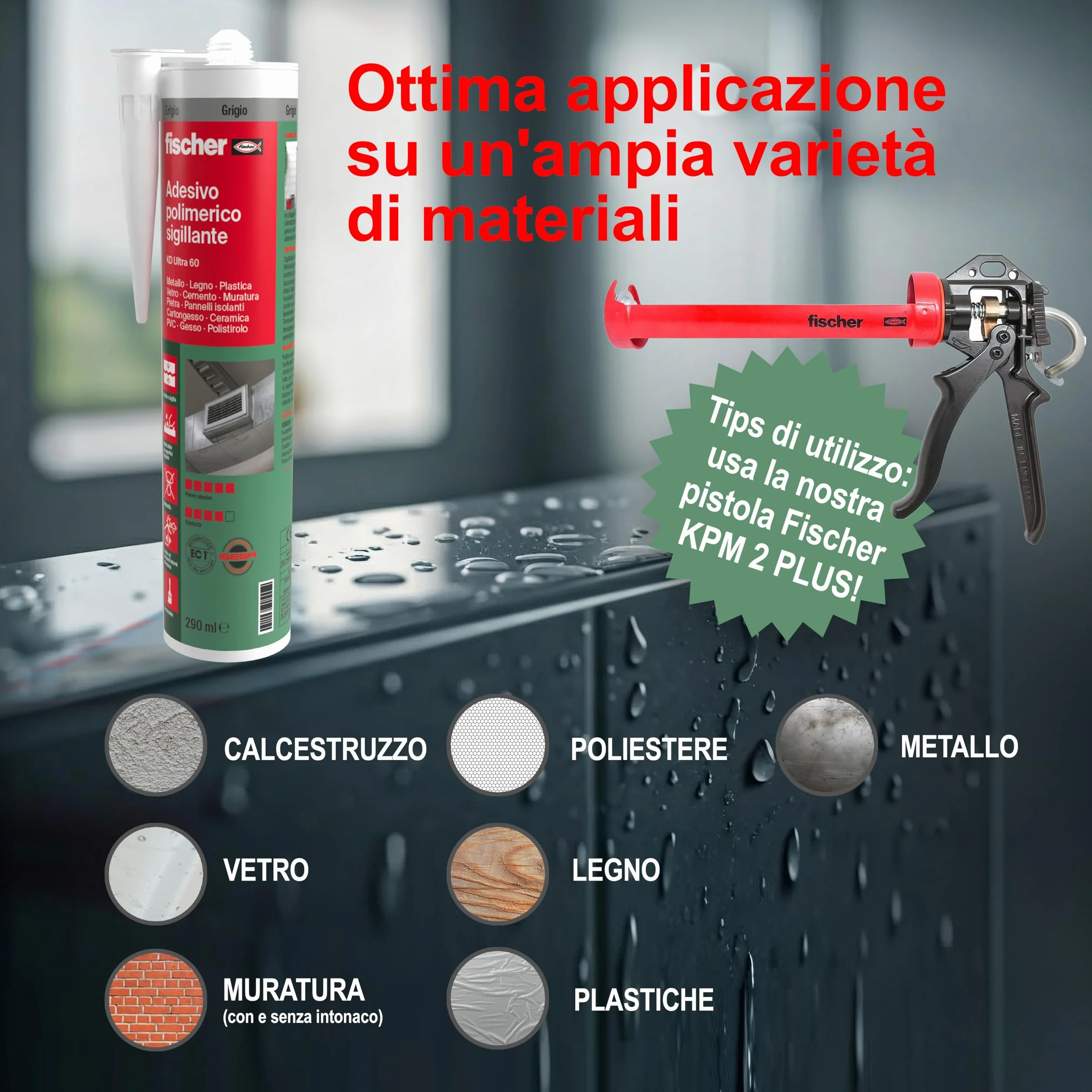 Fischer KD ULTRA 60 Bianco, Adesivo Polimerico Sigillante, Colla MS Extra Forte Resistente agli Agenti Atmosferici, per Giunzioni Resistenti nel Tempo Soggette a Movimento, per Esterni e Interni