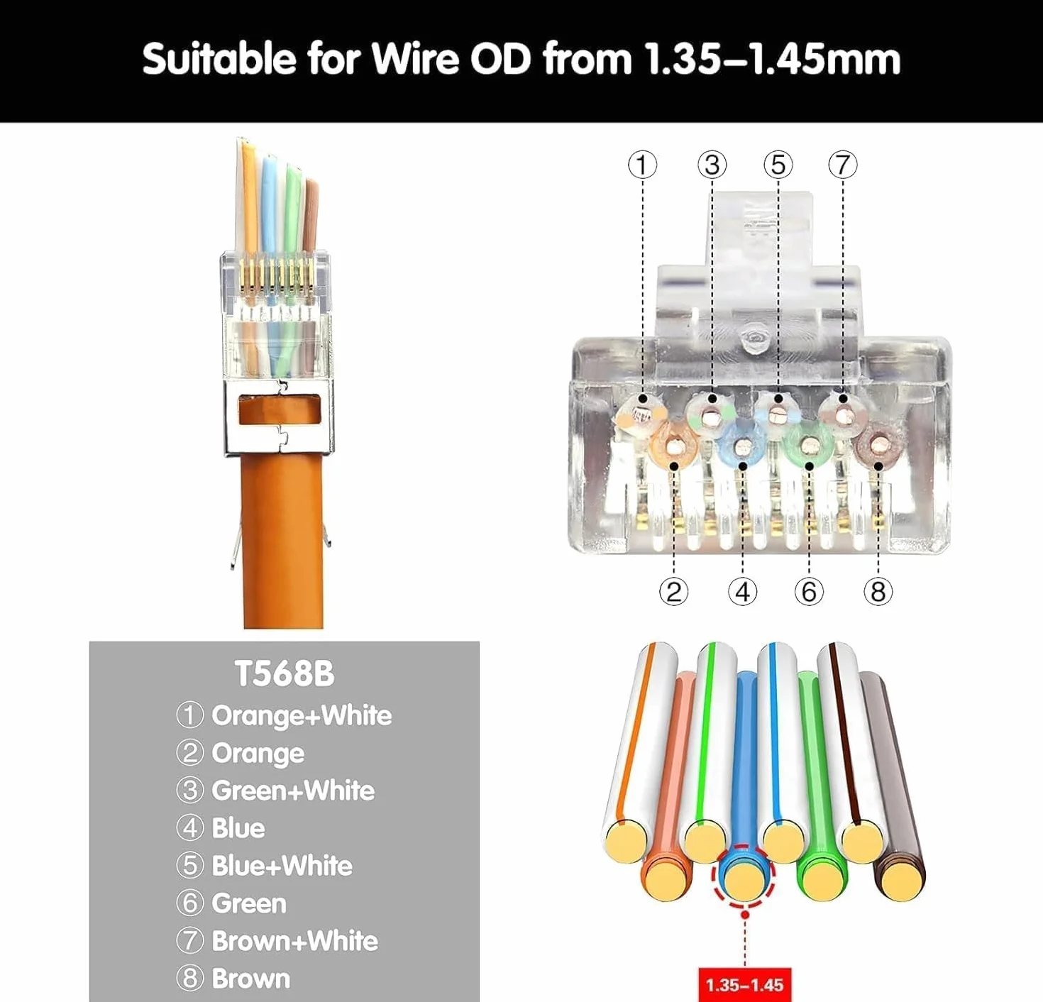 VCELINK 45 in 1 Pinza Crimpatrice RJ45, Strumenti Kit di Rete Professionali, Manutenzione del Computer Kit, Tester Lan e 20 Connettori RJ45 Passanti Cat7, Strumenti di Riparazione
