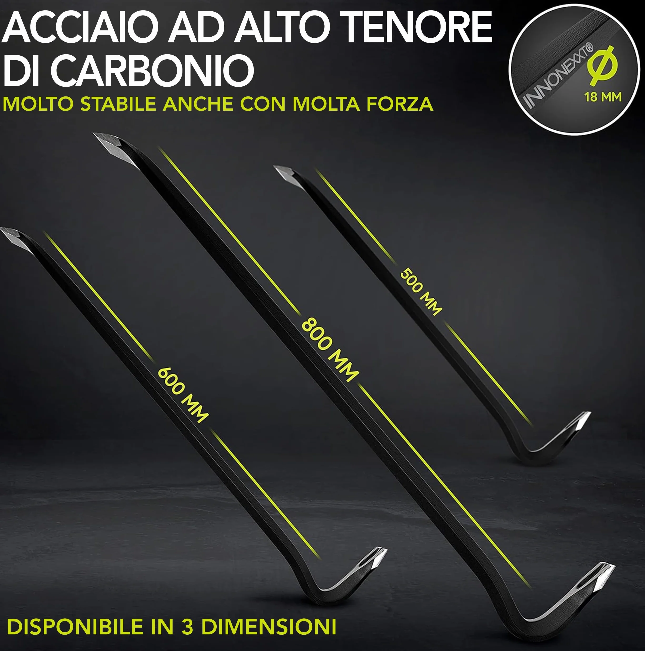 Piede di porco Premium | 800 x 18 mm acciaio speciale | palanchino, barra di porco, barra di porco, Levachiodi, Ferro a leva, Giapponese leva di forza curva, Barra di trazione, Barra per pry