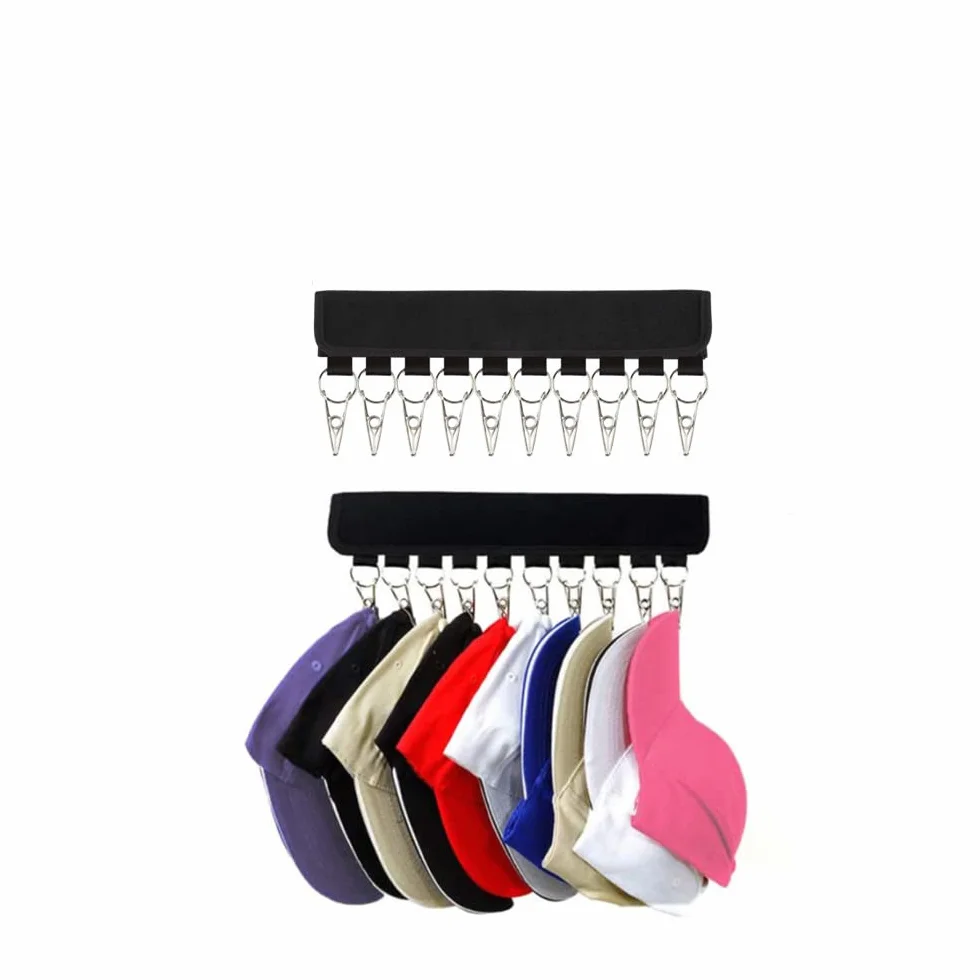 2 organizer per cappelli da baseball, con 10 clip in acciaio inox, per armadio, cappelli, calze, sciarpe, cravatte, per viaggi, hotel, casa, guardaroba (nero)