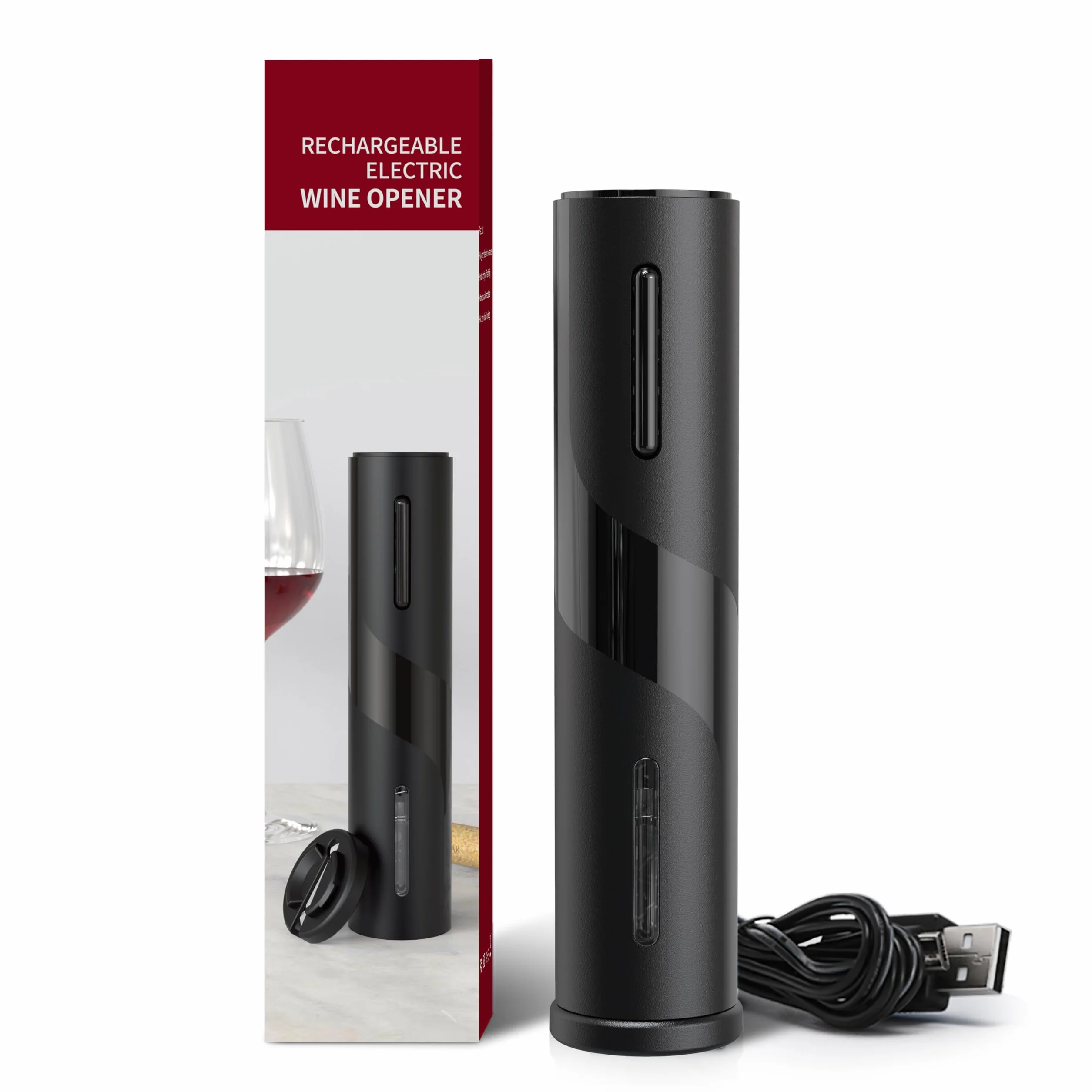 Apribottiglie elettrico, ricaricabile, professionale, senza fili, con tagliacapsule, cavo di ricarica USB, per amanti del vino, Nero