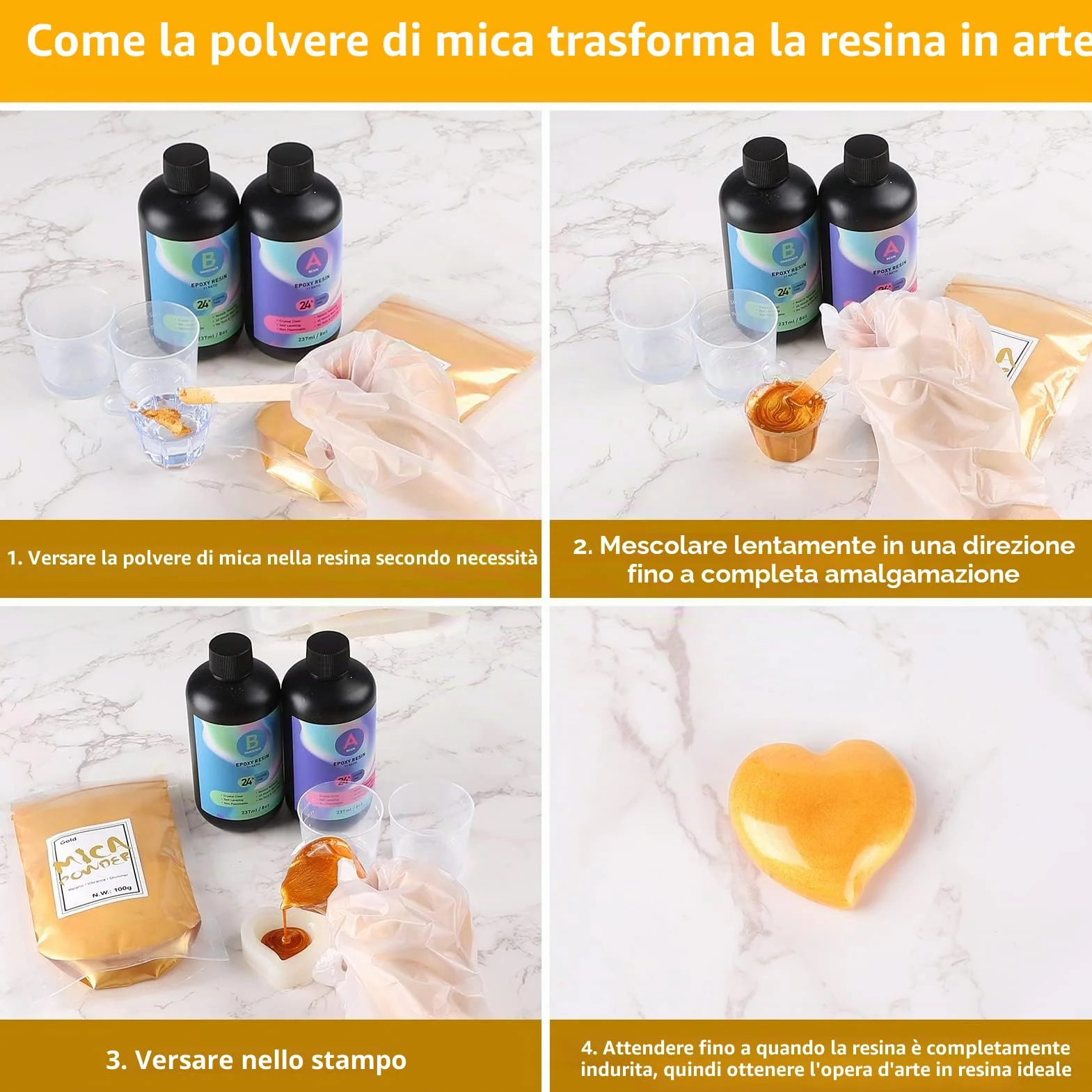 100g Polvere di Mica,Oro Colori per Resina Epossidica Naturale Colorante Candela,per Epoxy Resin Art,Sapone,Kit Slime,Candele,Prodotti per Gioielli,Bomba da Bagno,Trucco del Viso