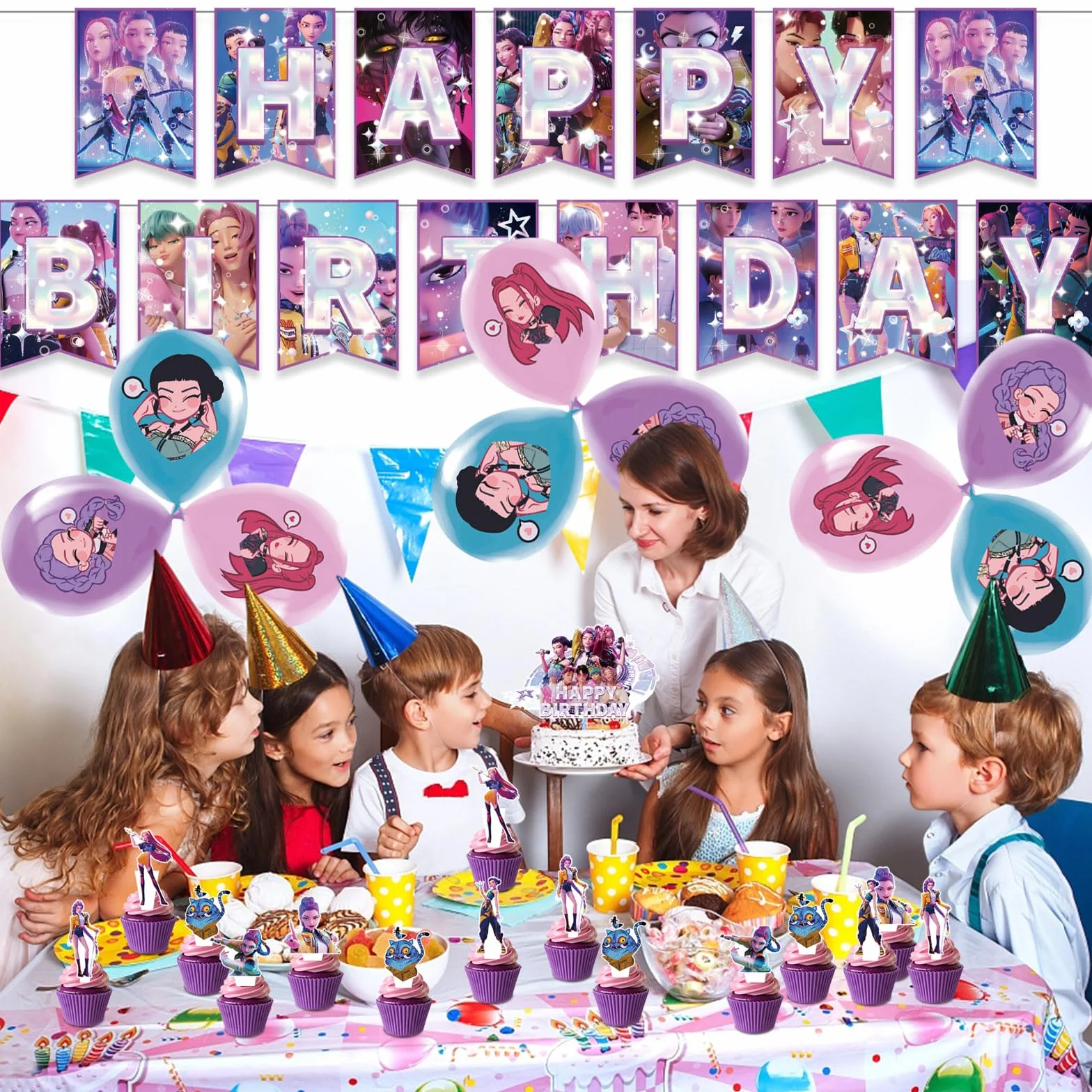 44 pcs Kp Dem Hunt Set Decorazioni Festa Compleanno con Striscione, Stecchino Torta, 24 Topper Cupcake