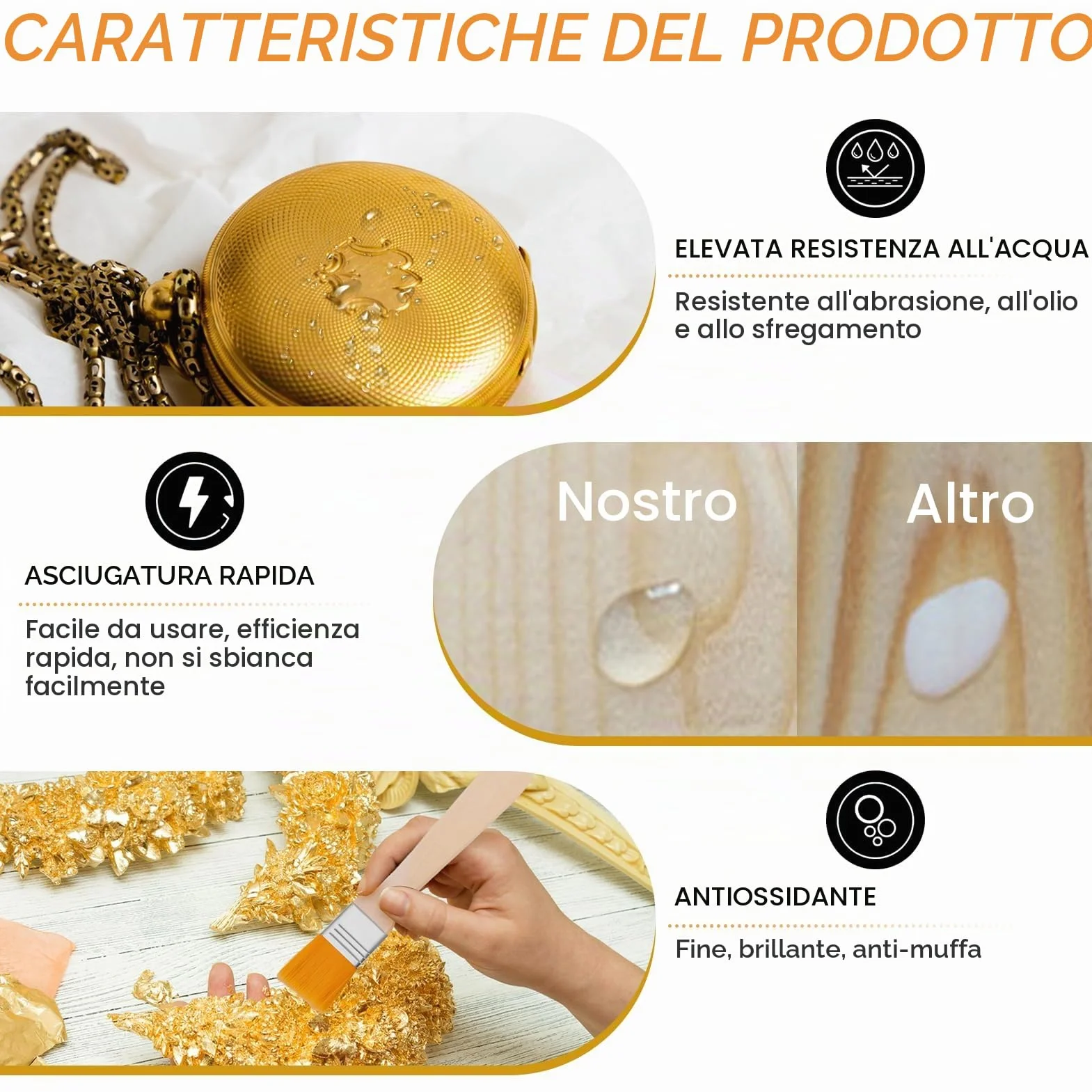 Allony Colla per Foglia Oro, Missione per Foglia Oro, Foglia Oro, Foglia Oro Decorazione, Include Colla 100g e Vernice Protettiva a Base d'acqua da 100g, 100 Pezzi, Adatto Lavori Manuali e Pittura