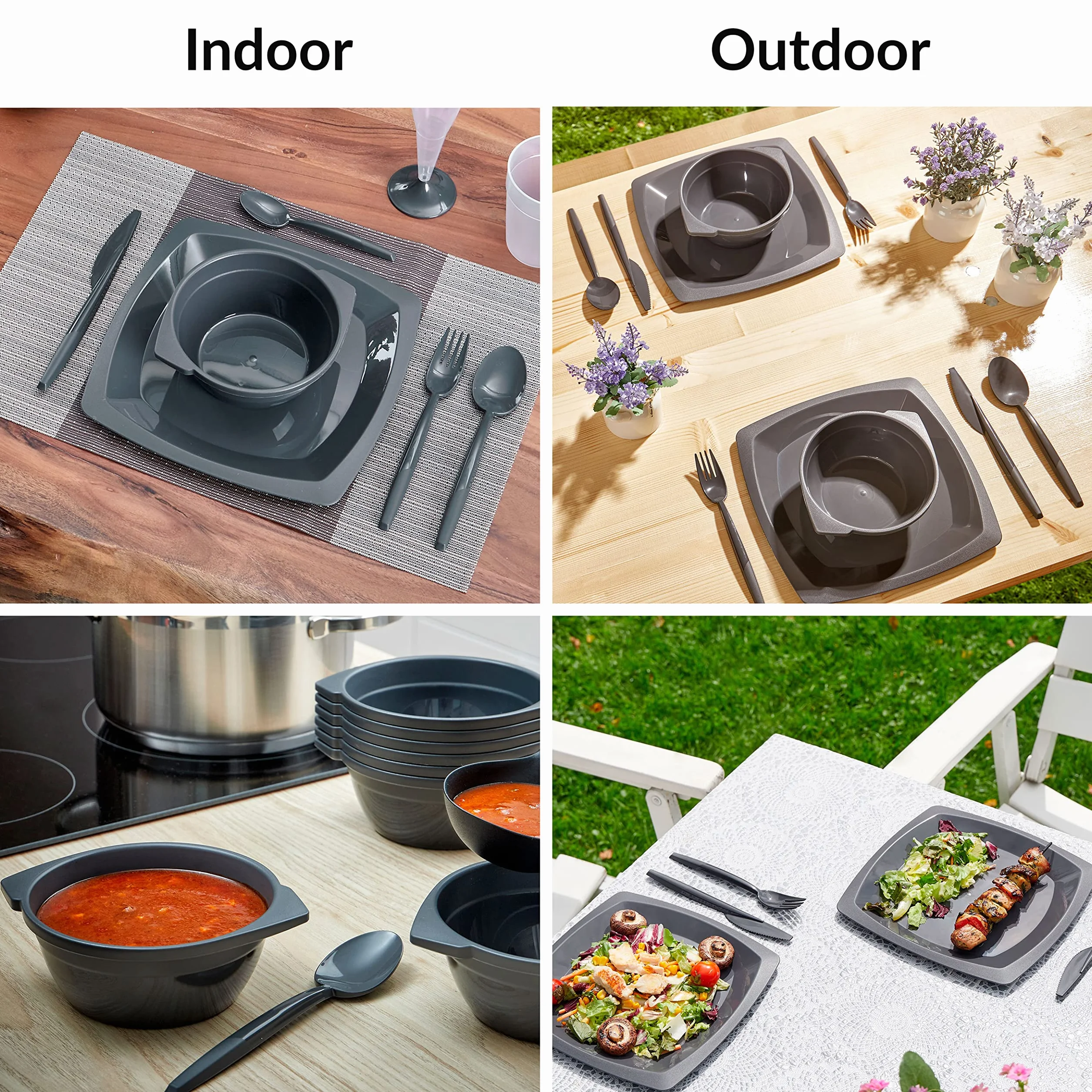 Grizzly Set di posate in plastica 20 coltelli riutilizzabili lavabili in lavastoviglie antracite