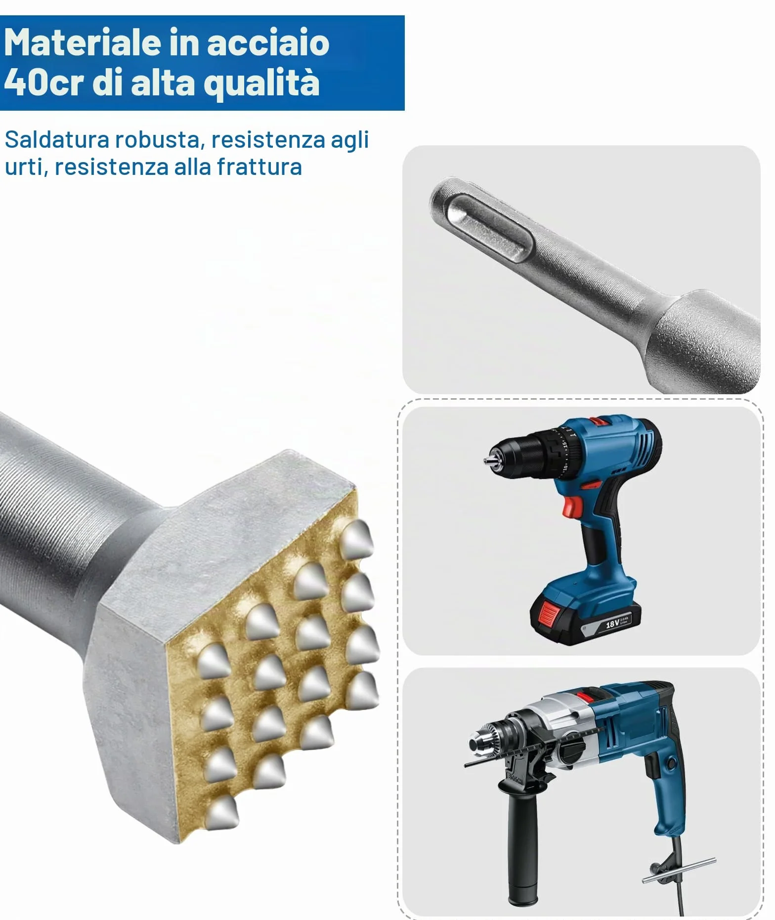 Sds Plus Bocciarda per Pietra Scalpello per Piastrelle Scalpello a Testa Quadrata Punta per Martello Elettrico a Testa Quadrata Da 40 Cr per Ponti In Pietra(SDS Plus 16T Round handle