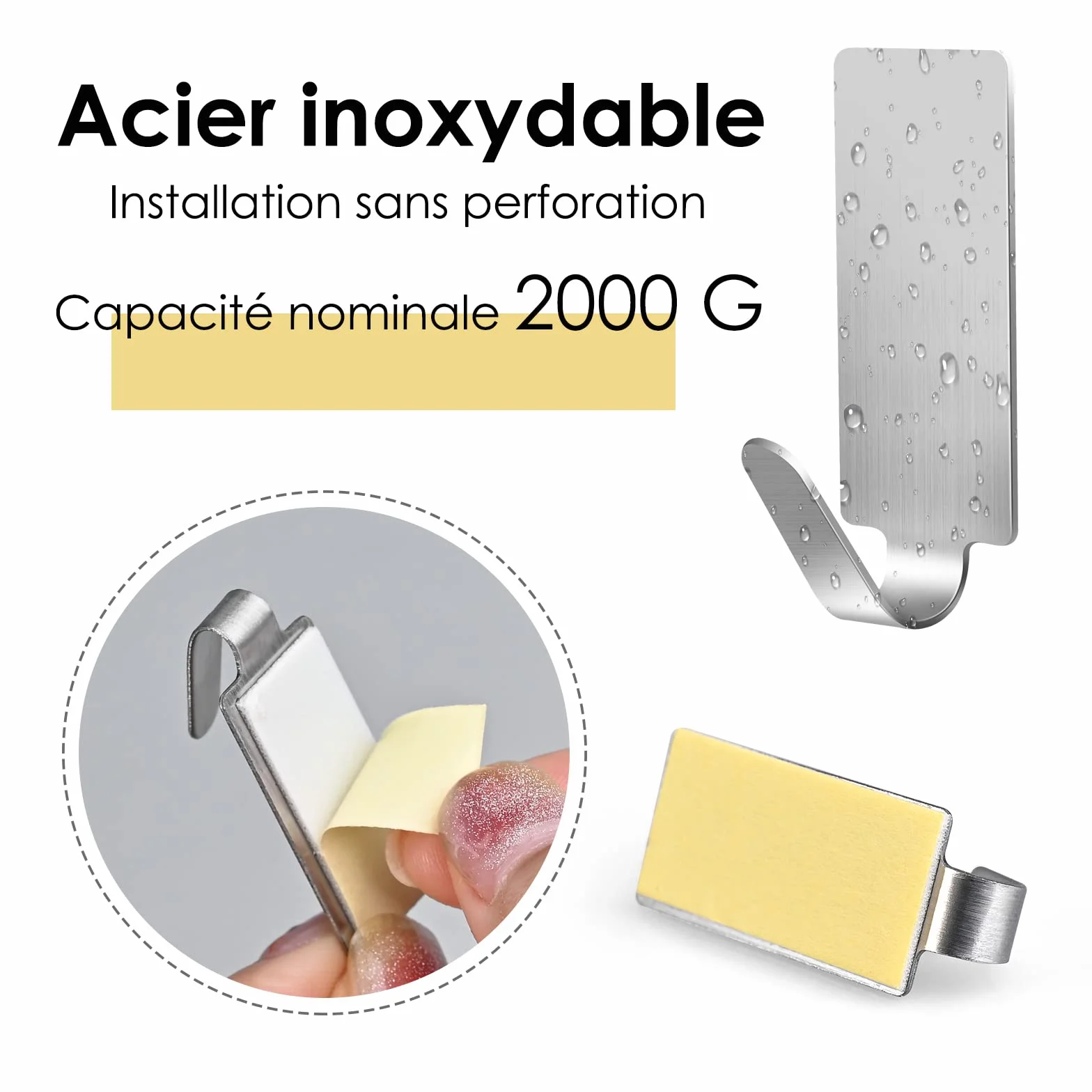 Ganci Adesivi da Parete in Acciaio Inossidabile, Appendini per Cucina Bagno Senza Perforazione, 12 Pezzi