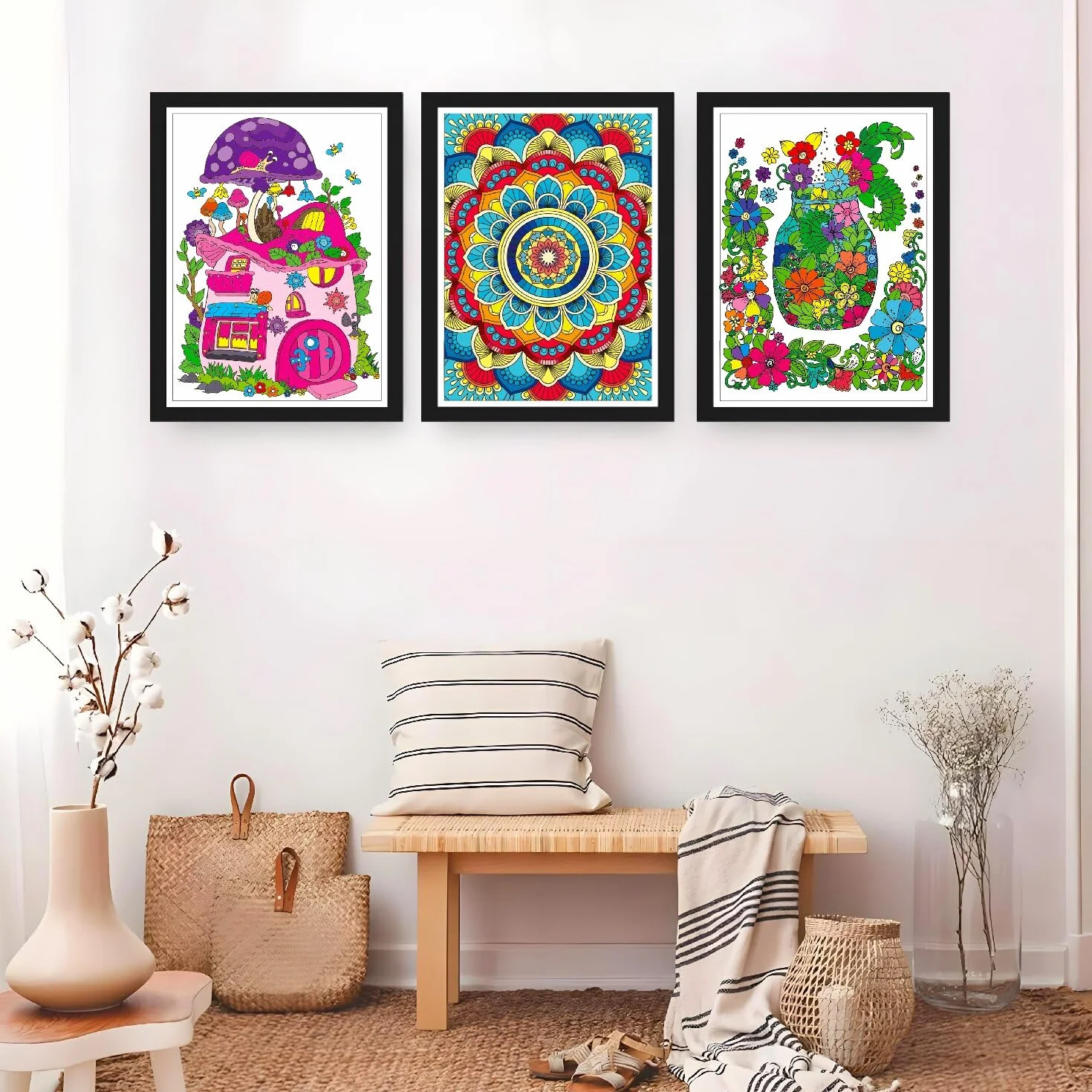 Aannanl 3 Pezzi Libri da Colorare per Adulti, Album da Colorare per Adulti Antistress incluso Mandalas, Fiori e Casa da Favola Tema,A4 Dimensioni,60 Immagini,Anti-Stress e Ansia