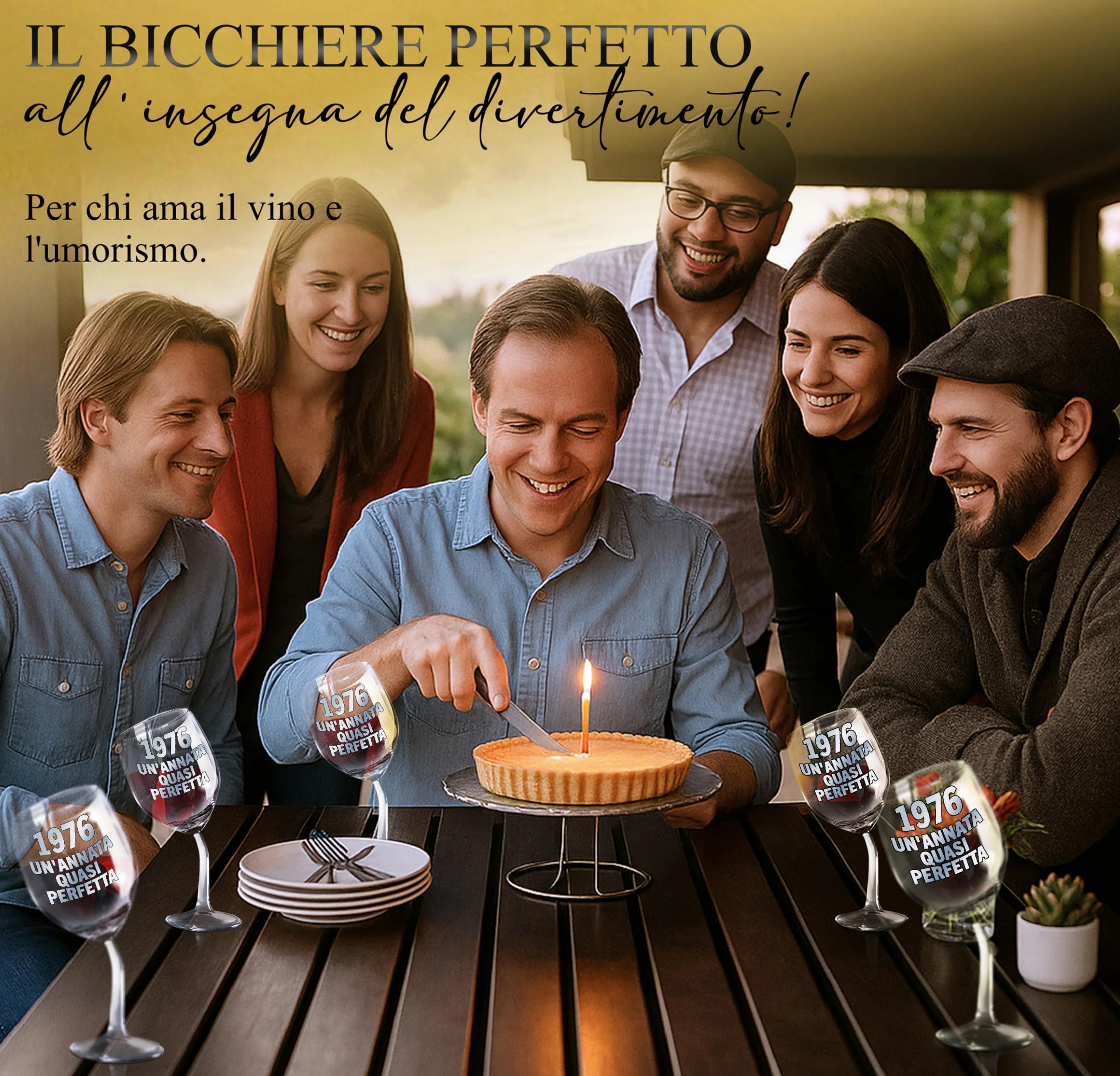 Calice Vino Personalizzato 50 ANNI - Bicchiere Piegato 440ml Cristallino Compleanno Regalo Originale 1976 con Scatola