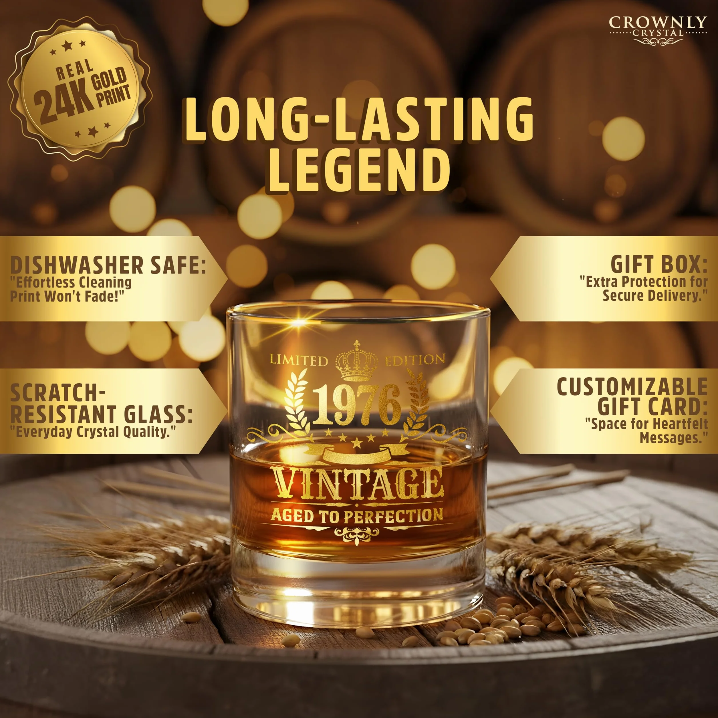 CROWNLY CRYSTAL Bicchiere Whisky 50 Anni Regalo Uomo Compleanno Calice Vintage Degustazione Rum Amaro