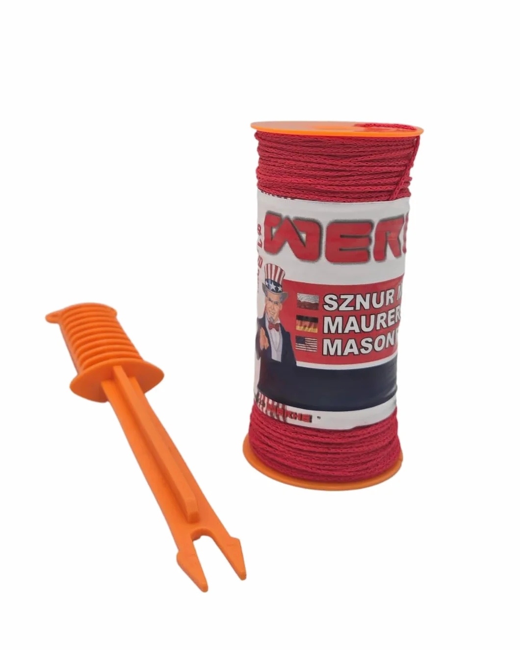 WERHE Filo da muratore su bobina Ø1,8mm 150m di lunghezza con impugnatura – Filo per pavimentazione rosso – Corda da cantiere in polipropilene intrecciato – Resistente ai nodi, allo strappo e robusta