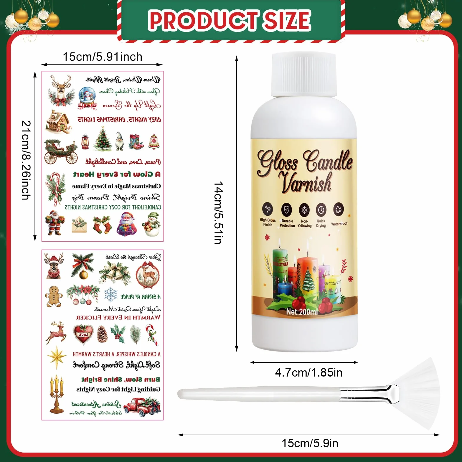 Vernidas Lucido Trasparente, Vernice Trasparente, Vernice Finale Lucida, Candele Vernice con Candle Stickers Natalizi, Impermeabile, Asciugatura Rapida, Migliora la Vivacità del Colore, 200ml