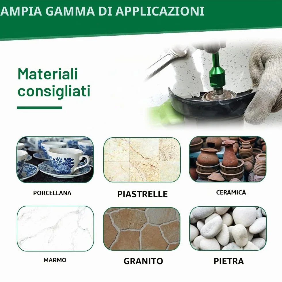 Punta per Trapano Diamantata Set - 6/6/8/20/25/35/50/68/110MM+50MM Fresa Diamantata+20MM Frese per Piastrelle+Adattatore a codolo esagonale per gres porcellanato granito piastrelle marmo