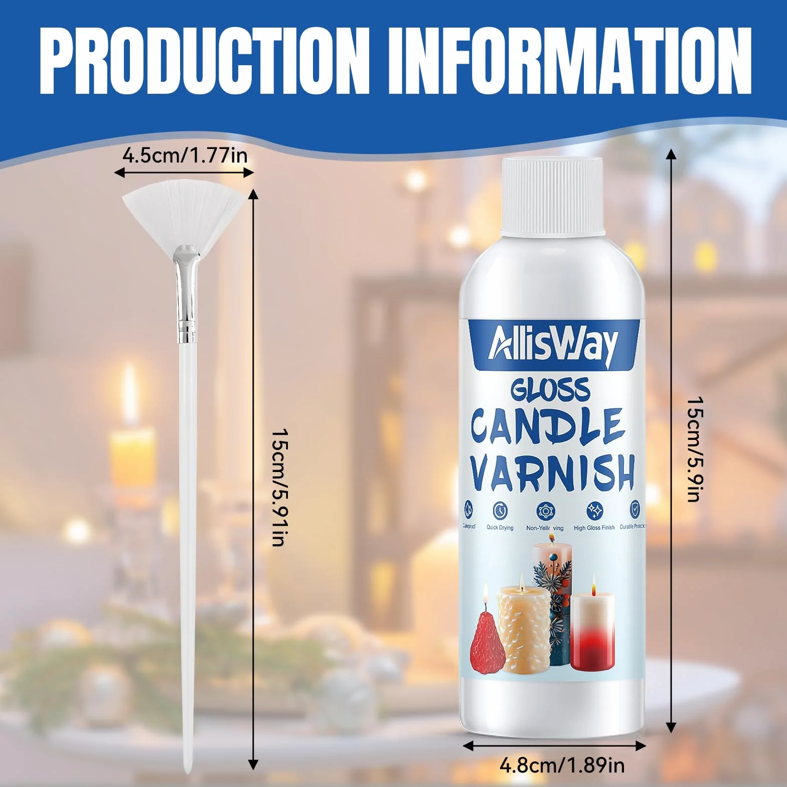 Vernice lucida per candele, Vernice Finale Lucida, Candele Vernice con Pennello High Gloss, Impermeabile, Fissaggio Del Colore, 200ml