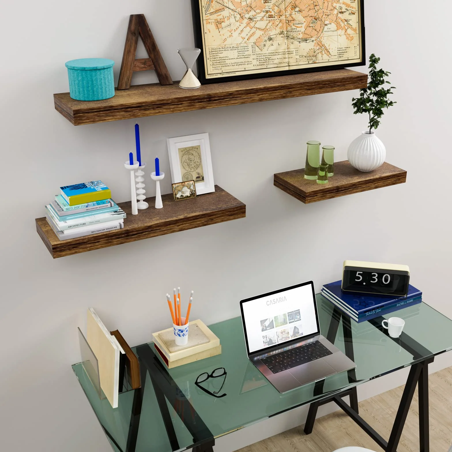 Casaria Mensola da Parete Legno 110cm Supporto 50-110cm Pensile 15kg Cucina Libreria Quercia Scura