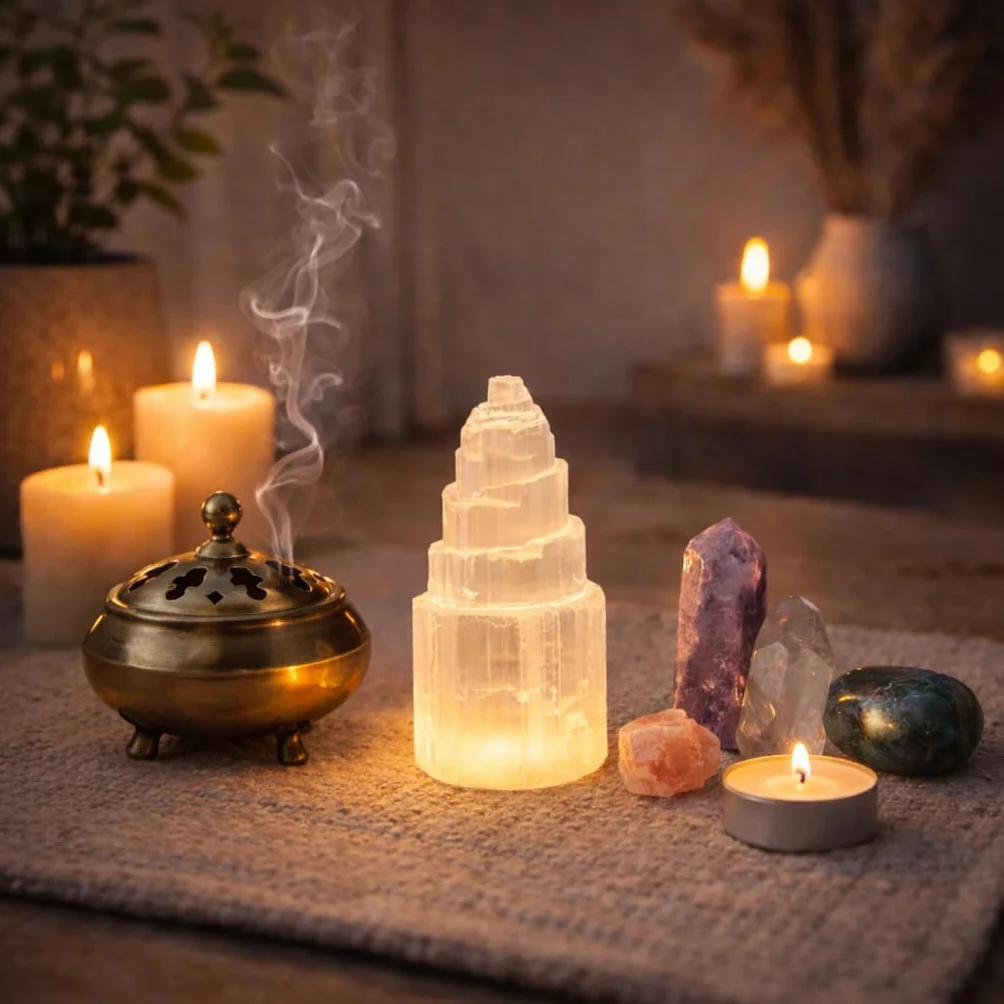 NKlaus Torre di cristallo di selenite naturale 10cm Meditazione Gemma Cristallo di quarzo