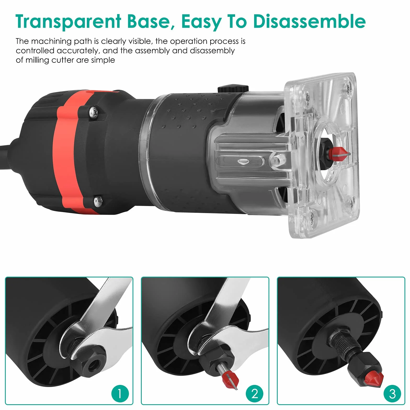 Strumento Compatto da 800W per la Lavorazione del Legno Router Portatile per la Lavorazione del Legno Router elettrico per Legno Trimmer con 15 Pezzi di Fresa Fai da te