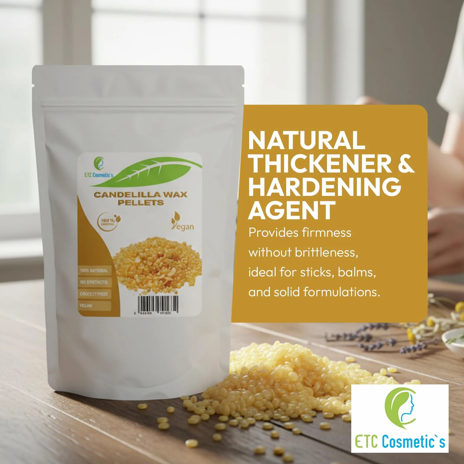 Pellet di cera di candelilla - 100 gr - Vegano | Sostituto naturale della cera d'api per cosmetici fai da te, balsami per labbra, lozioni e candele | Addensante ed emulsionante 100% puro e vegetale